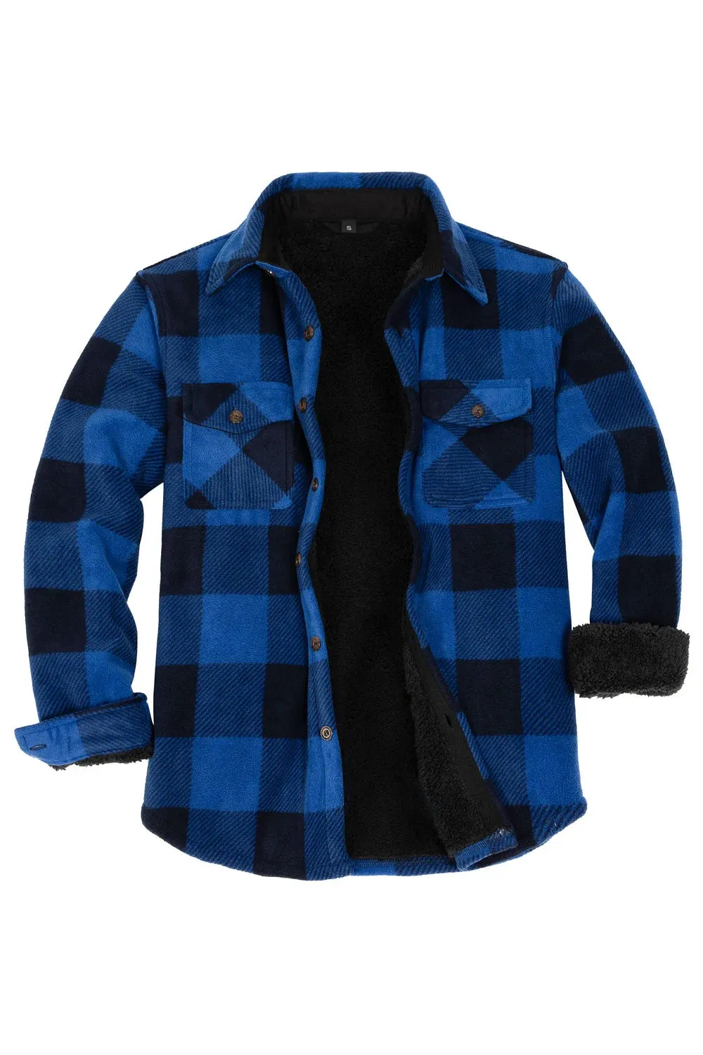 Men's Warm Sherpa Lined Plaid Shirt Jacket (Sherpa Lined Throughout)