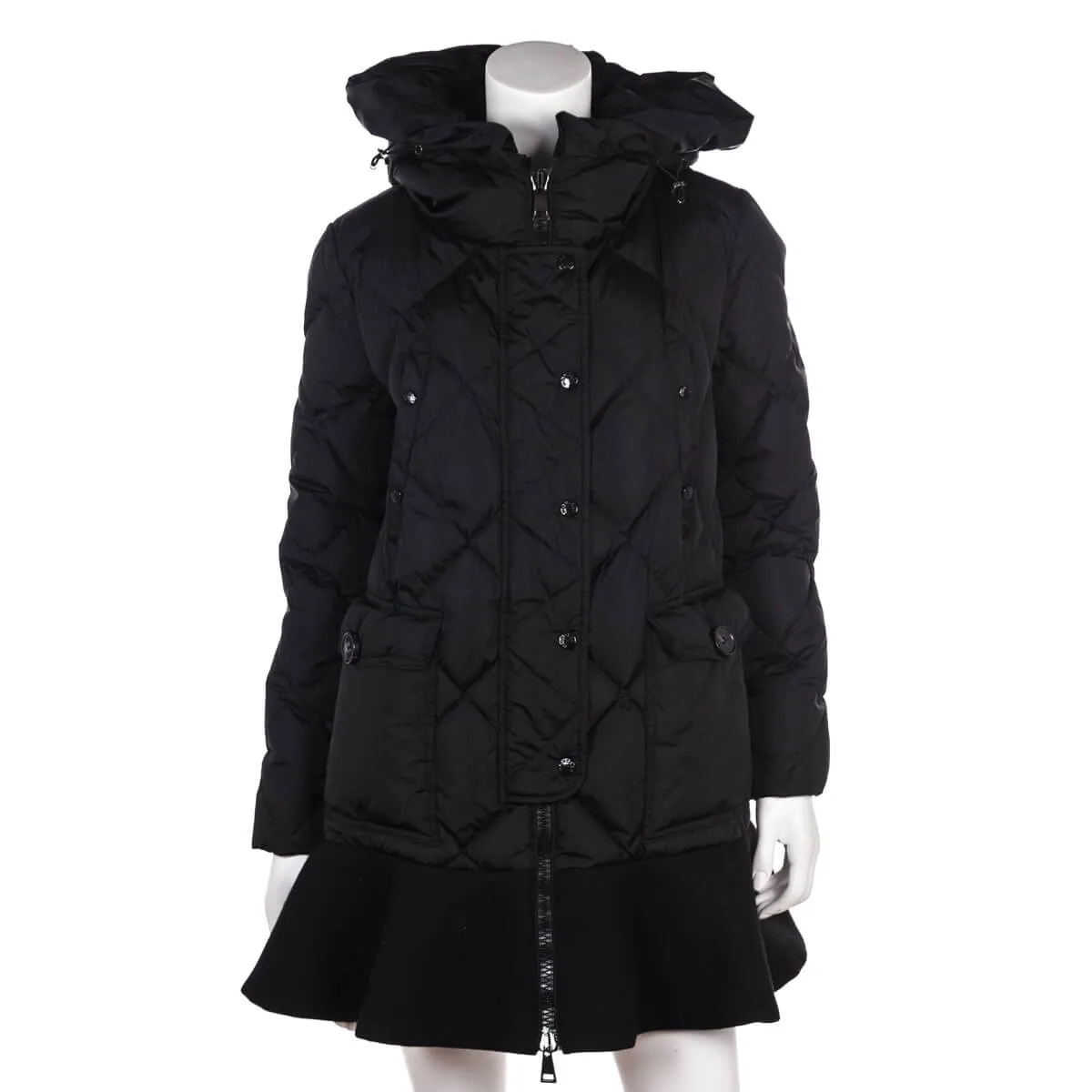 Moncler Black Diamond Quilted Ruffle Down Jacket Size L | 3