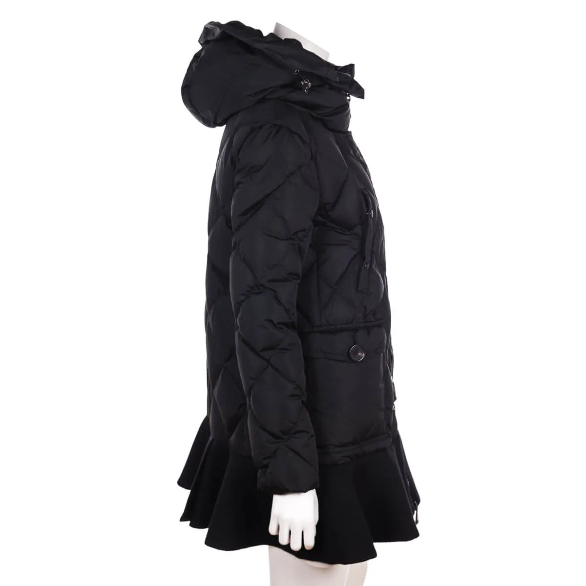 Moncler Black Diamond Quilted Ruffle Down Jacket Size L | 3