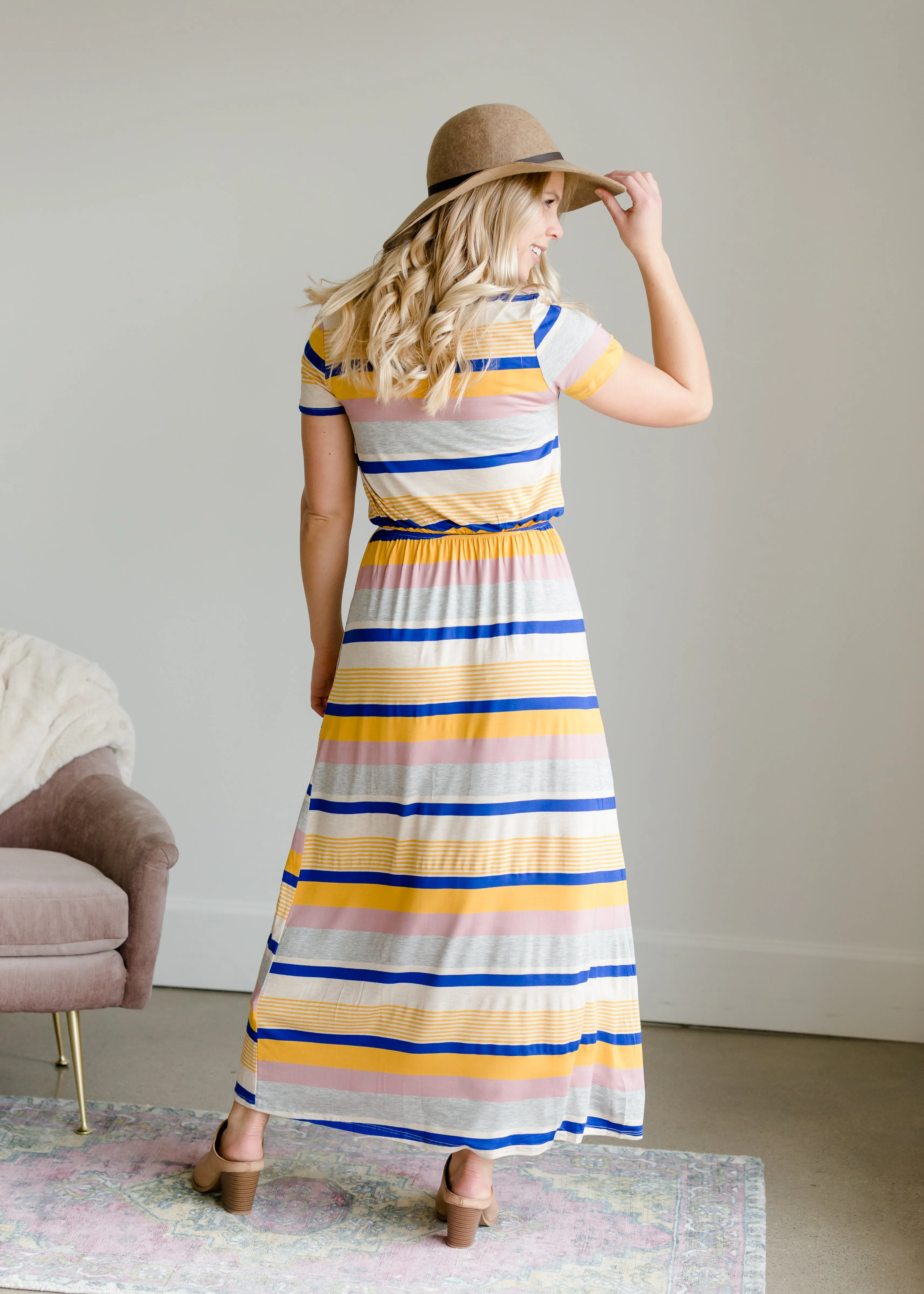 Multi Color Stretch Stripe Maxi Dress - FINAL SALE