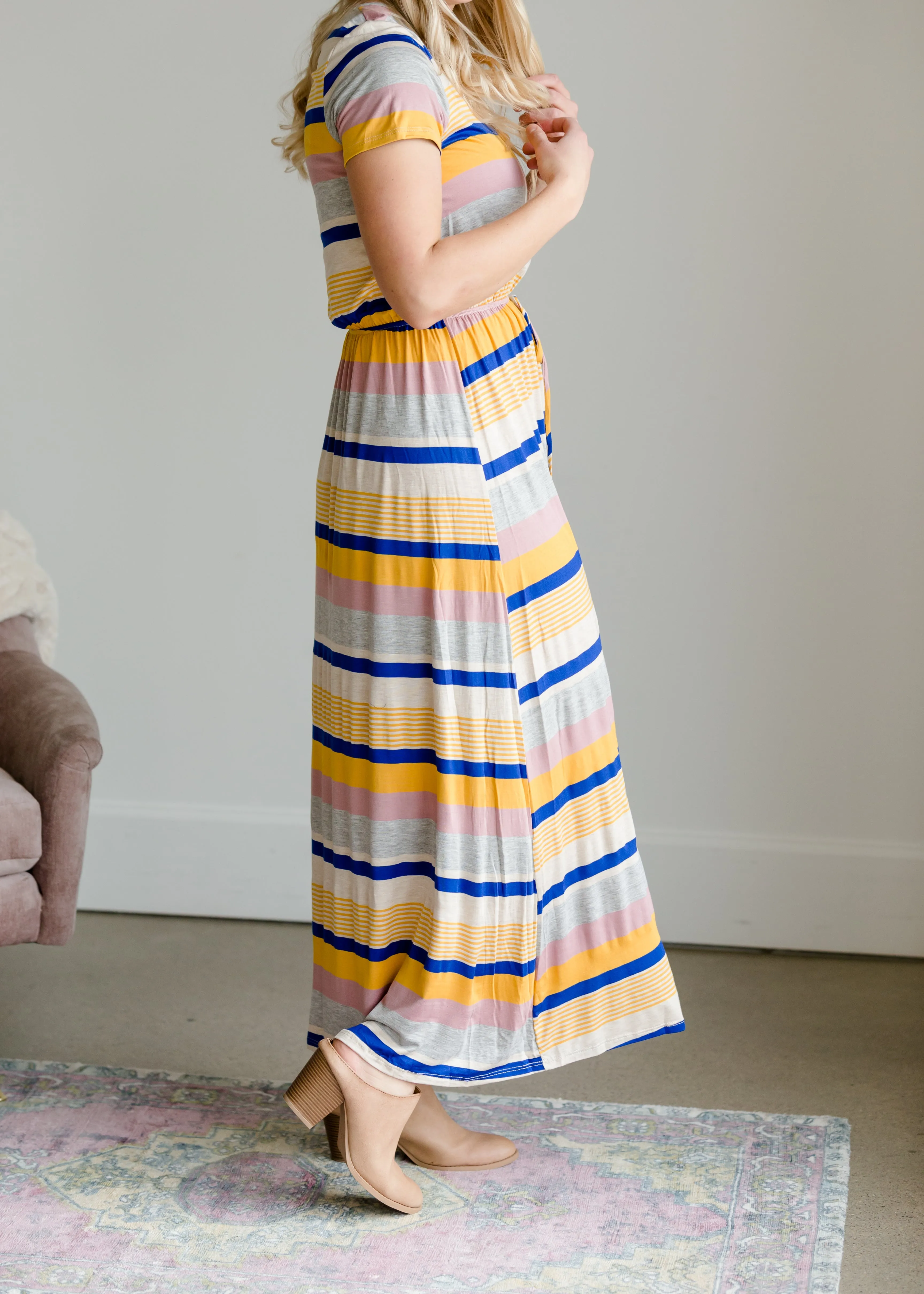 Multi Color Stretch Stripe Maxi Dress - FINAL SALE