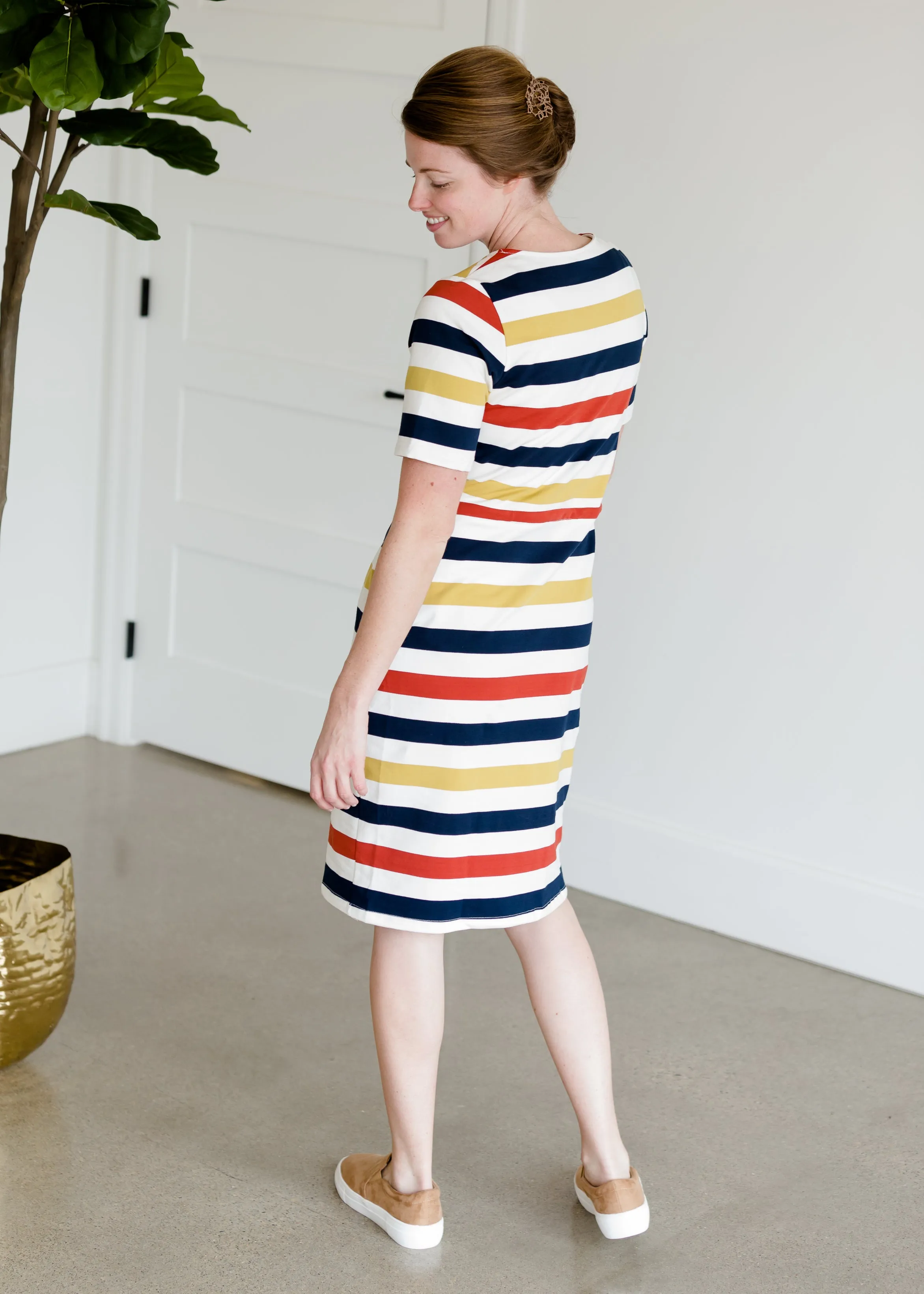 Multi Striped Knit Drawstring Midi Dress - FINAL SALE