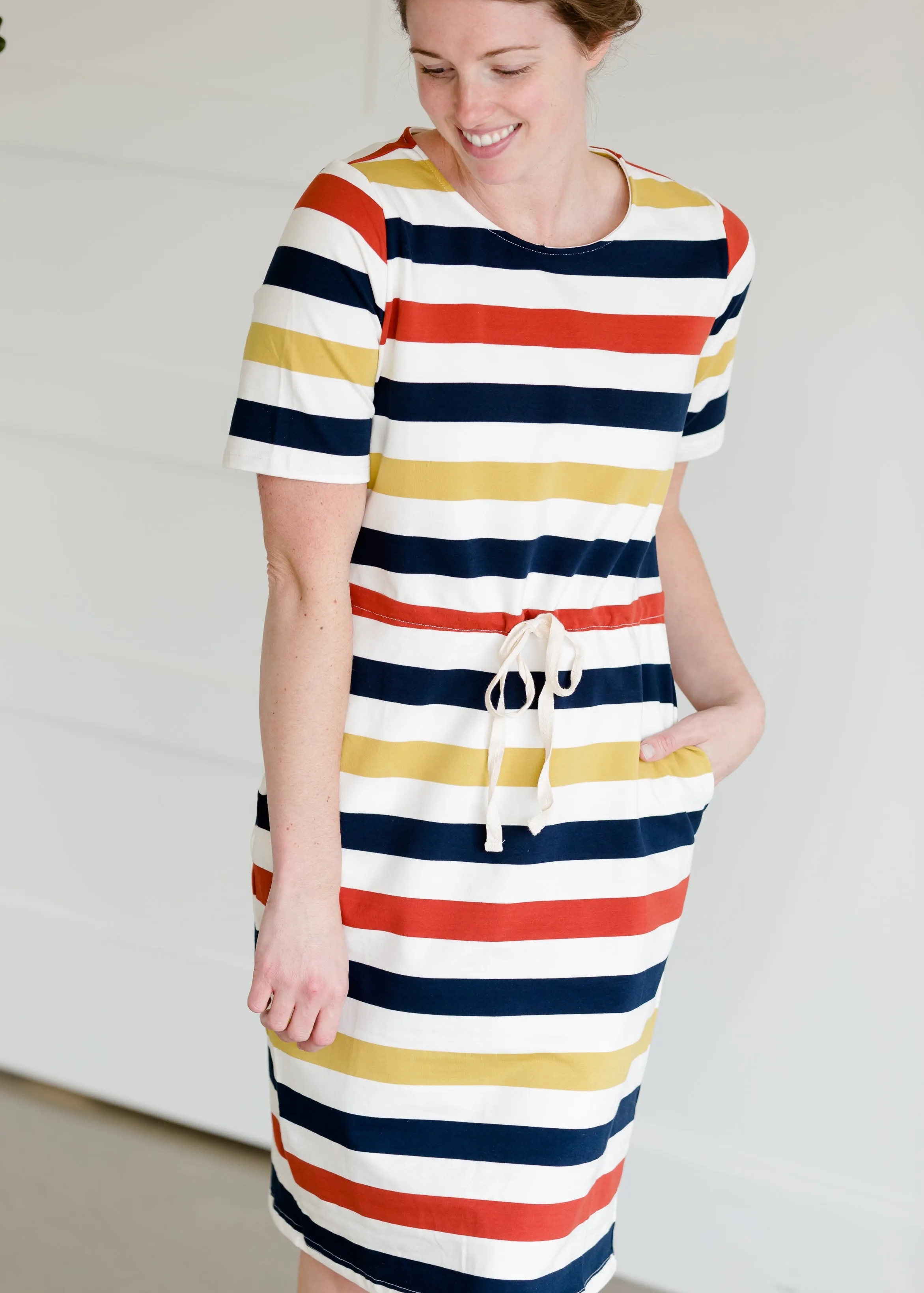 Multi Striped Knit Drawstring Midi Dress - FINAL SALE