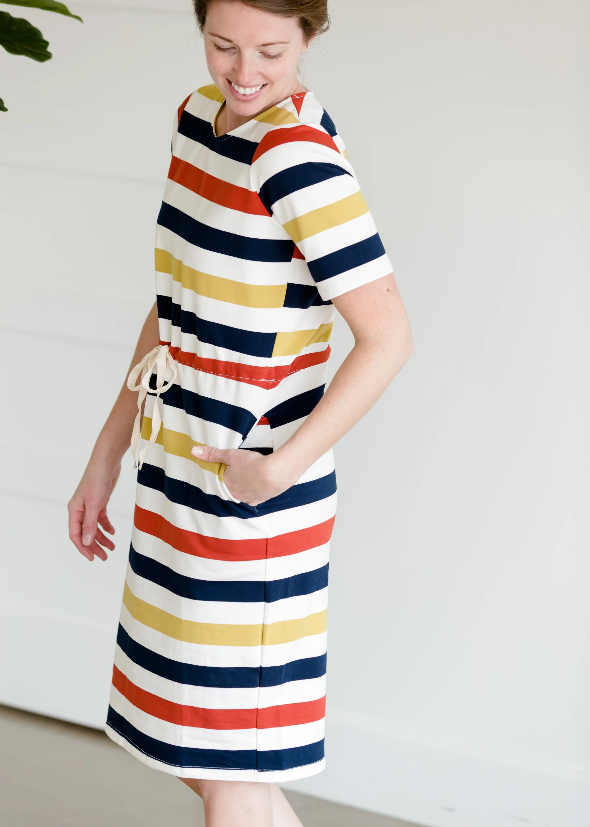 Multi Striped Knit Drawstring Midi Dress - FINAL SALE