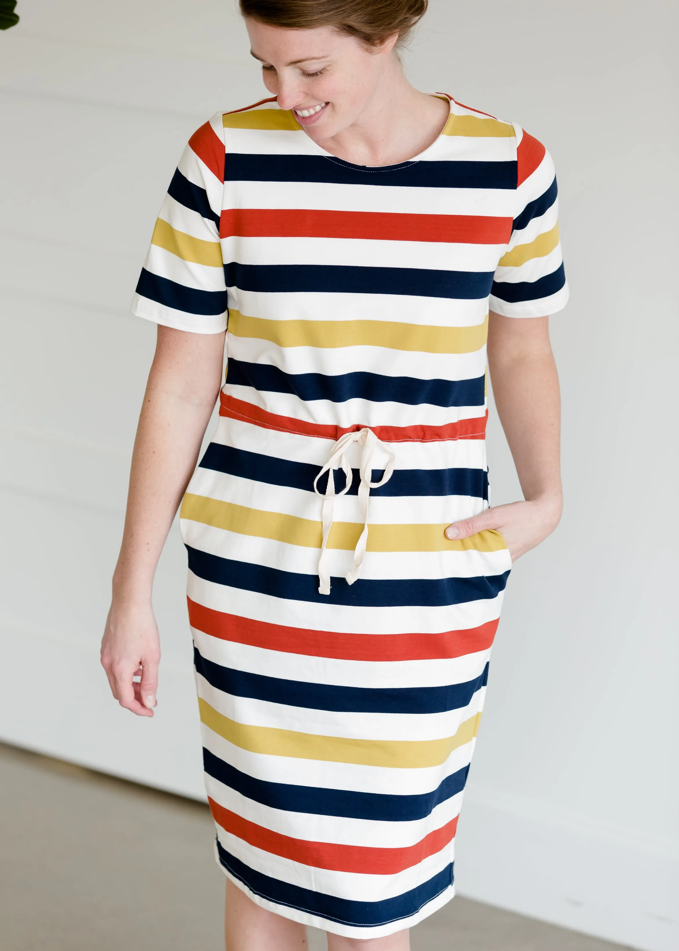 Multi Striped Knit Drawstring Midi Dress - FINAL SALE