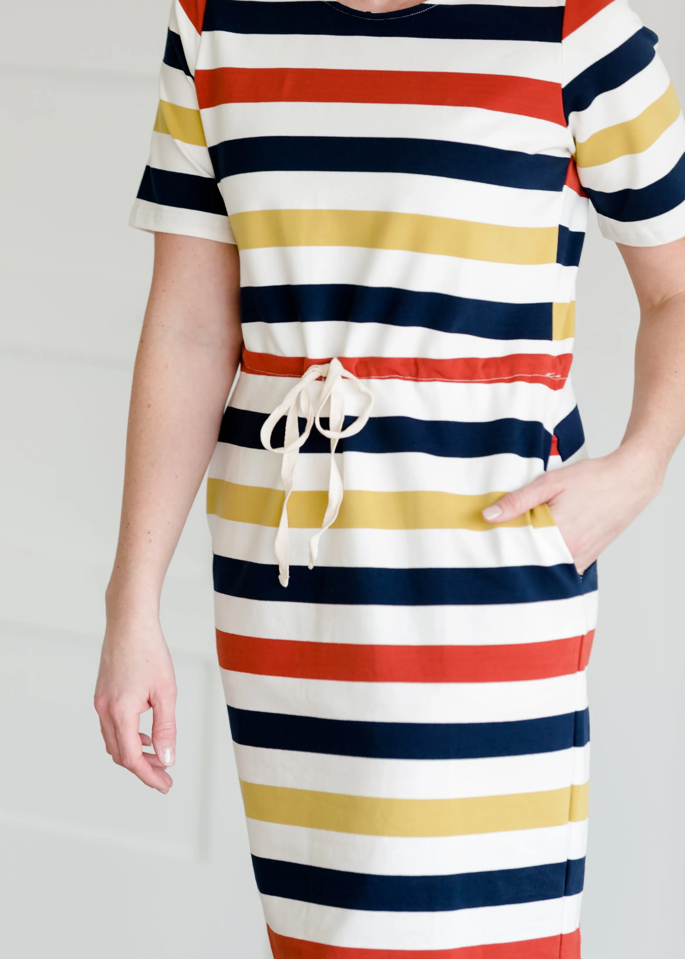 Multi Striped Knit Drawstring Midi Dress - FINAL SALE