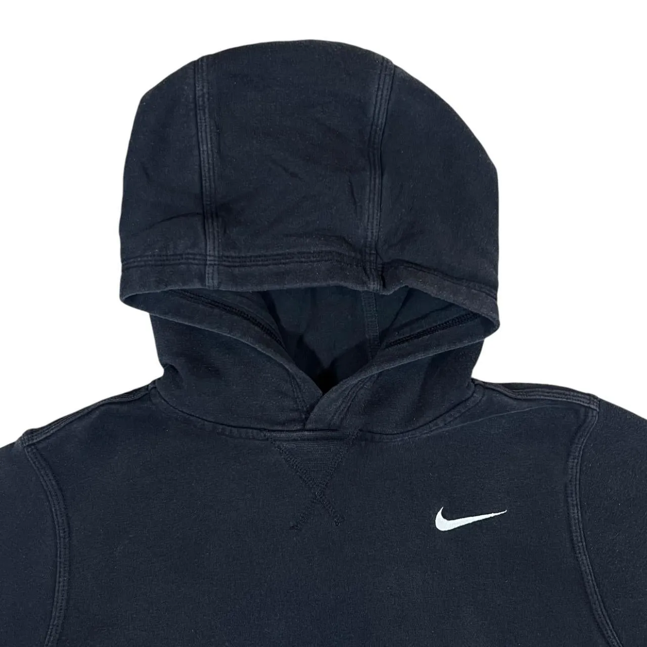 NIKE Classic Essential Embroidered Mini Swoosh Logo Pullover Black Hoodie