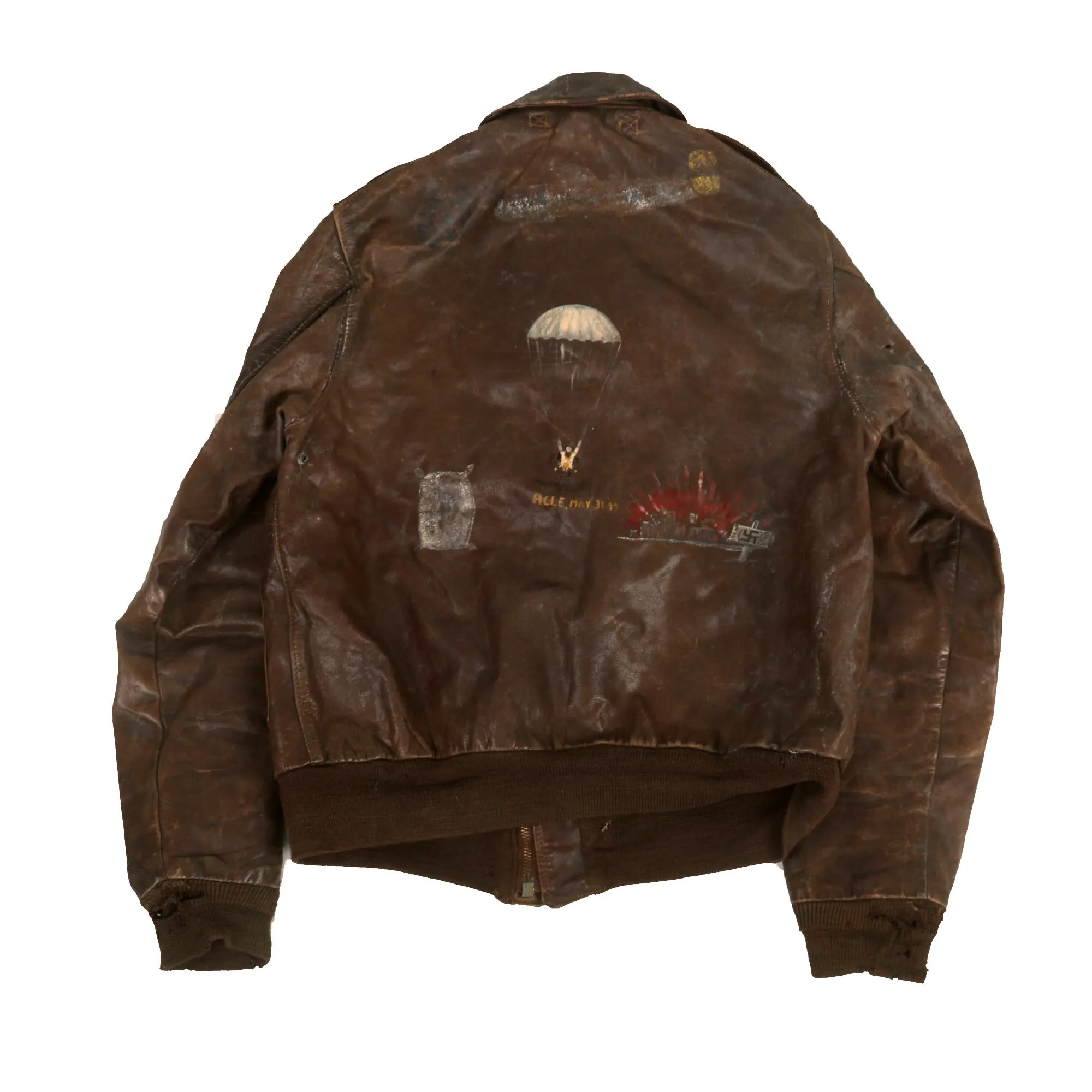 Original U.S. WWII B-24 Weiser Witch Painted A-2 Flying Jacket Grouping - Alfred P. Cook - 8th Air Force, 707th Bomb Squadron - Caterpillar Club Member