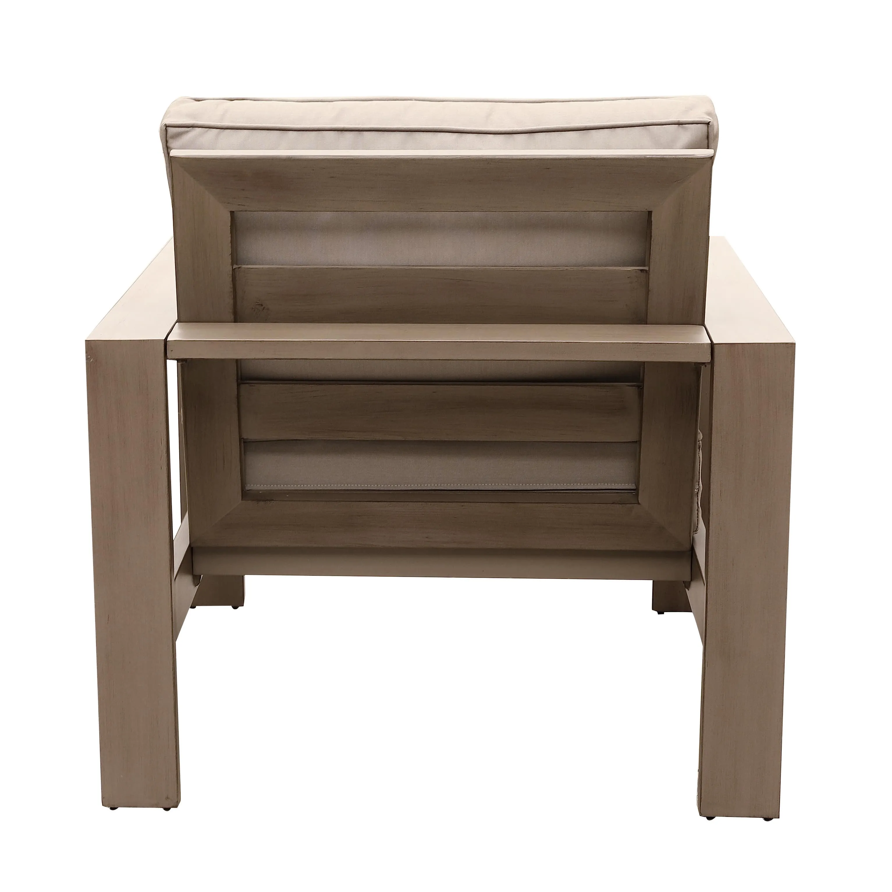 Outdoor Arm Chair In Aluminium, Remains Rust Free With UV Repellent Powder Coat Finish, Includes All-Weather Cushions, Invites You To Sink In & Relax.