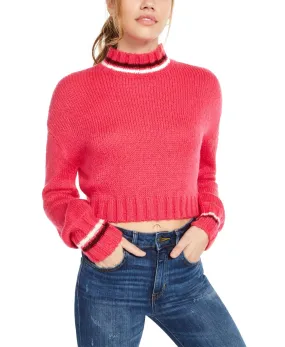 Planet Gold Juniors' Turtleneck Cropped Sweater Pink Size Large