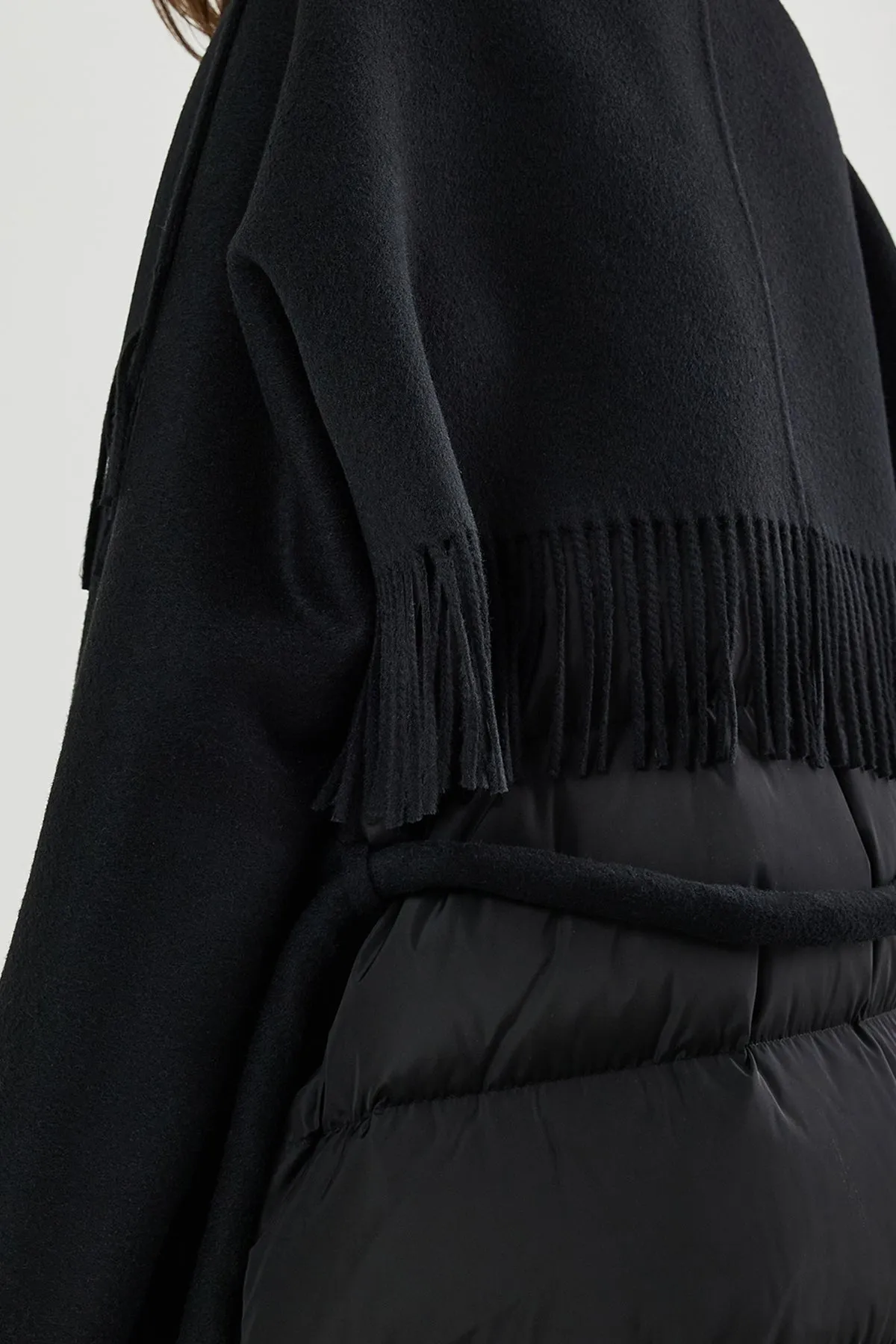 Quilted down-back double-faced wool fringed jacket