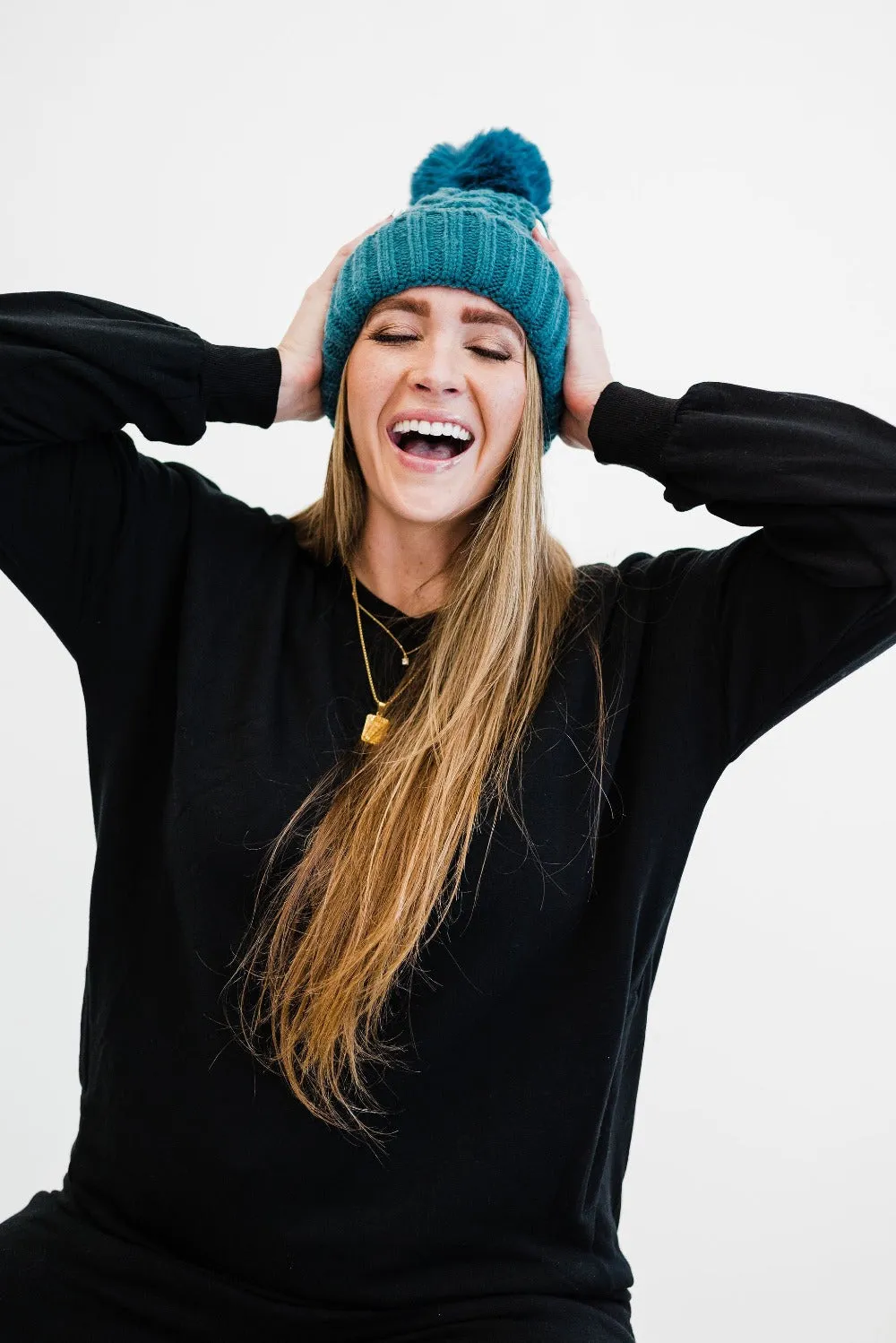 Sage Cable Knit Pom Beanie - Final Sale