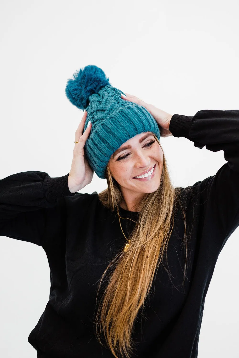 Sage Cable Knit Pom Beanie - Final Sale