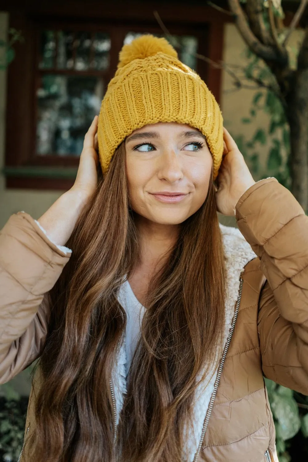 Sage Cable Knit Pom Beanie - Final Sale