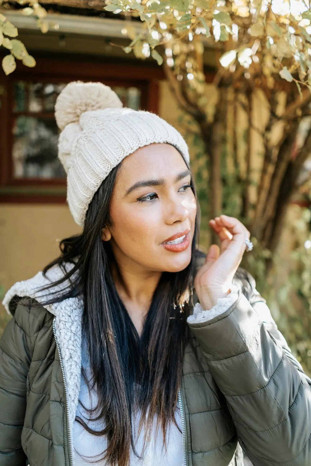 Sage Cable Knit Pom Beanie - Final Sale