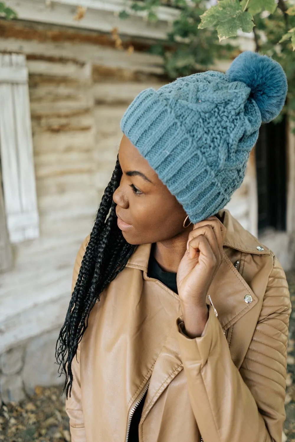 Sage Cable Knit Pom Beanie - Final Sale
