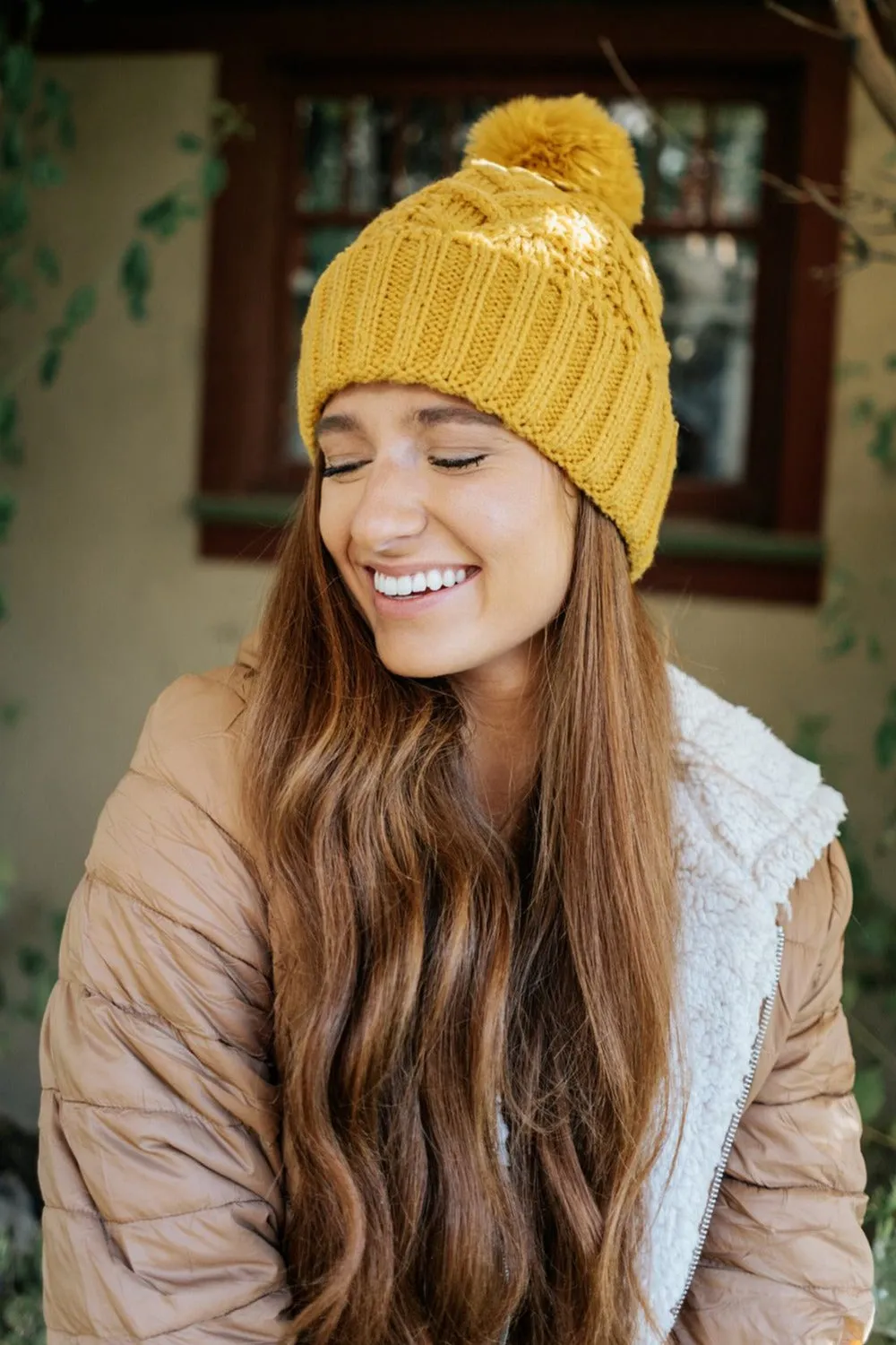 Sage Cable Knit Pom Beanie - Final Sale