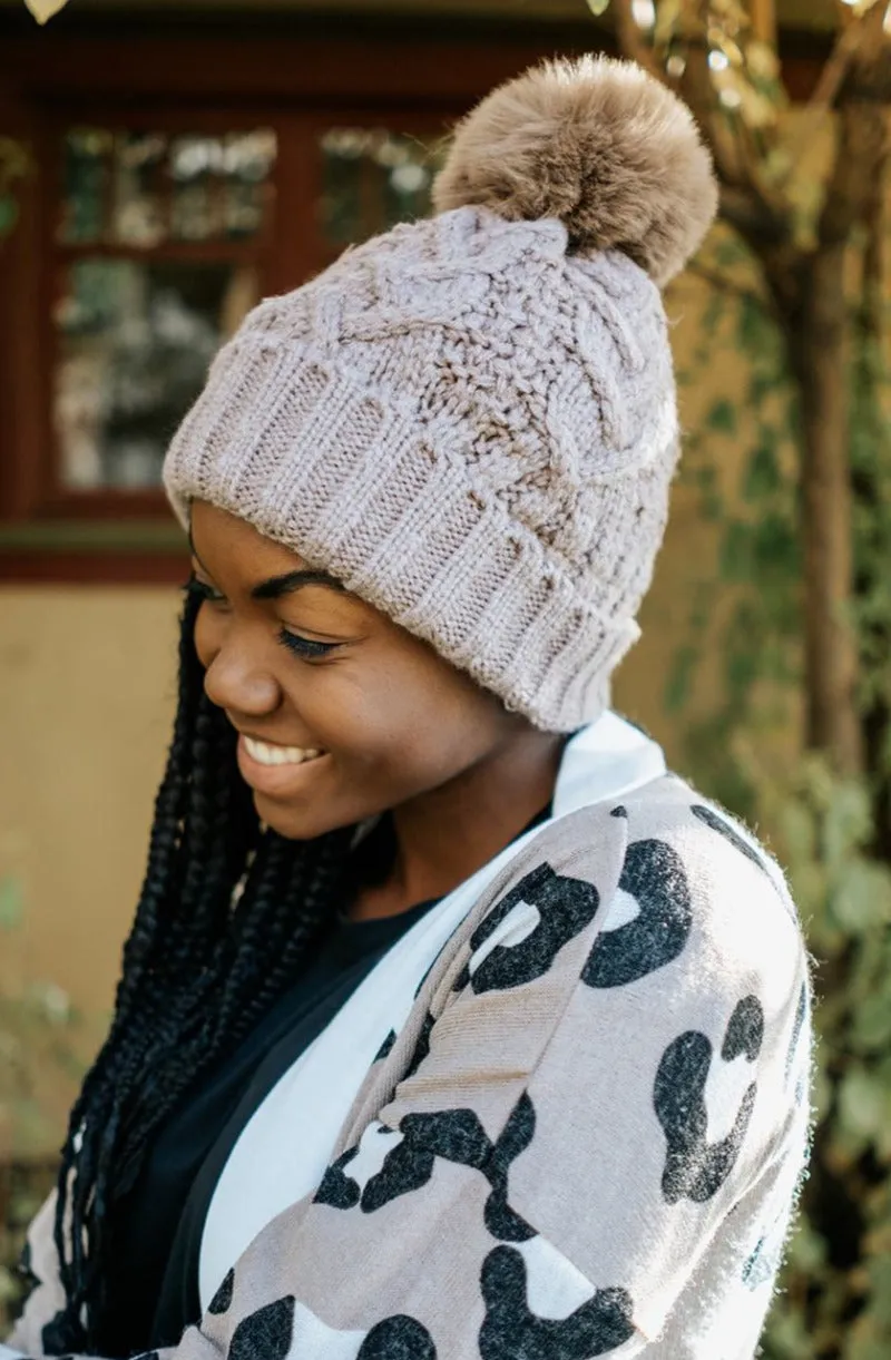Sage Cable Knit Pom Beanie - Final Sale