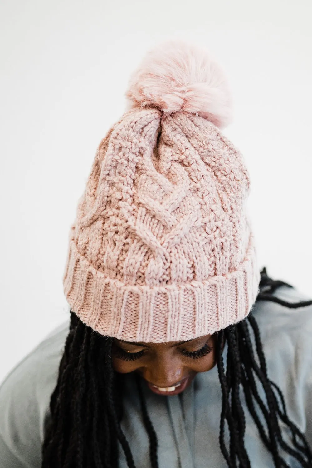 Sage Cable Knit Pom Beanie - Final Sale