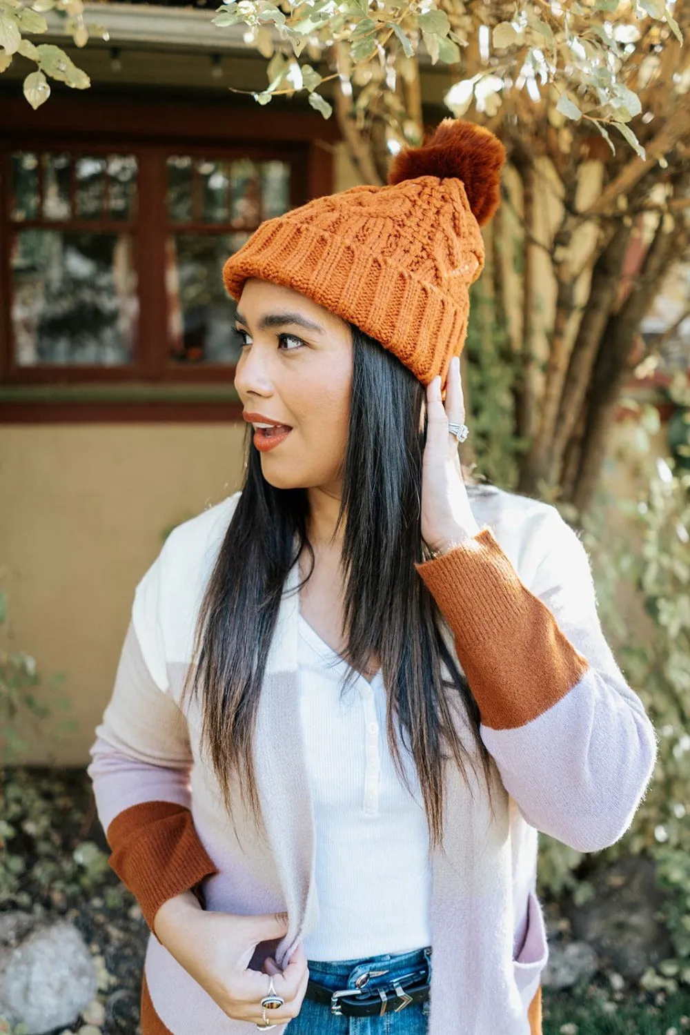 Sage Cable Knit Pom Beanie - Final Sale