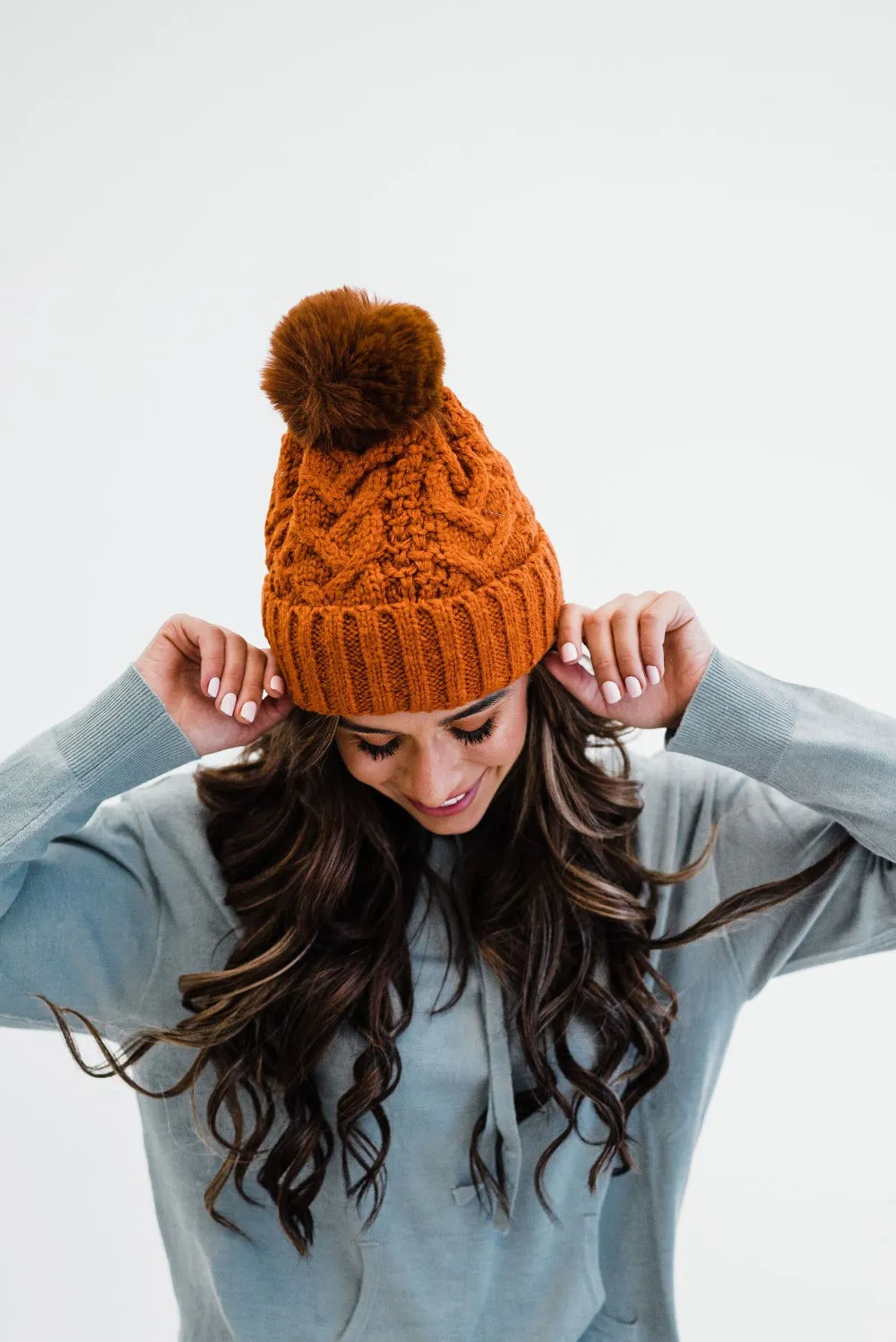 Sage Cable Knit Pom Beanie - Final Sale