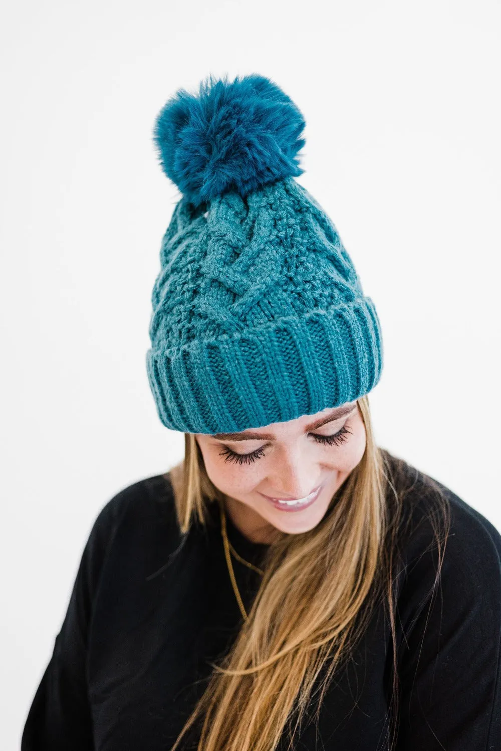 Sage Cable Knit Pom Beanie - Final Sale