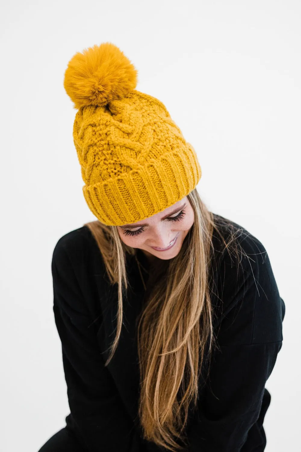 Sage Cable Knit Pom Beanie - Final Sale