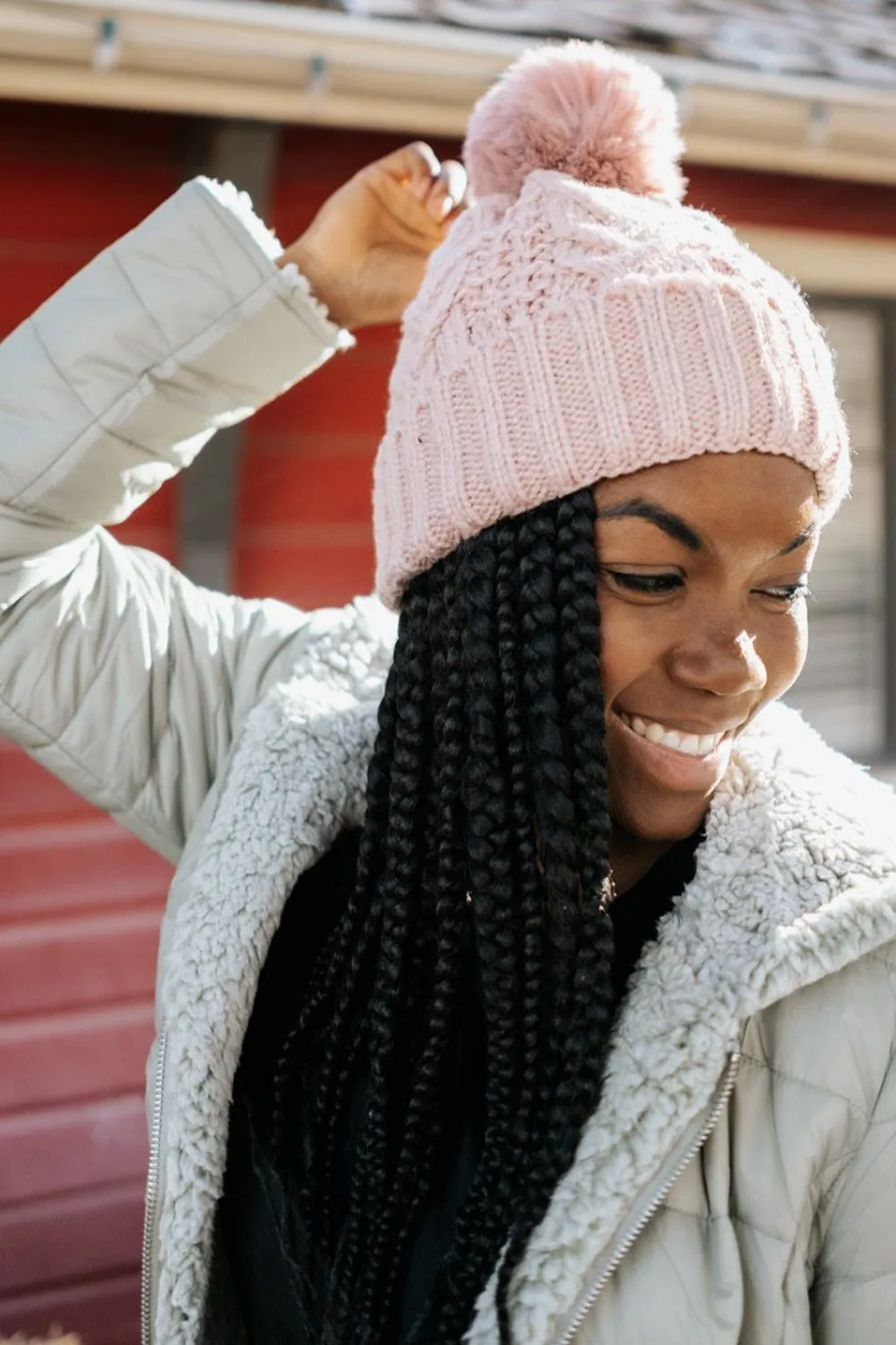 Sage Cable Knit Pom Beanie - Final Sale
