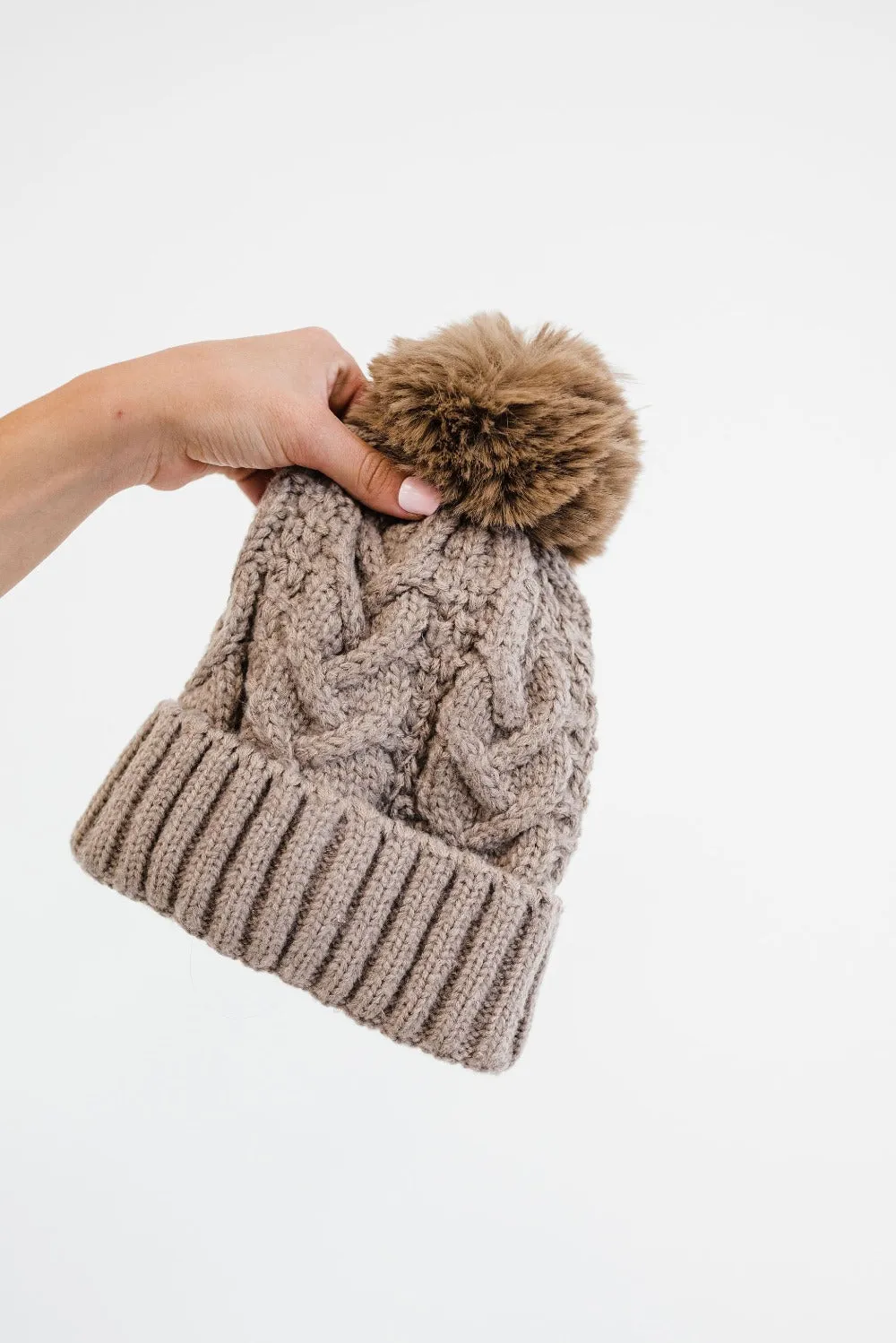 Sage Cable Knit Pom Beanie - Final Sale