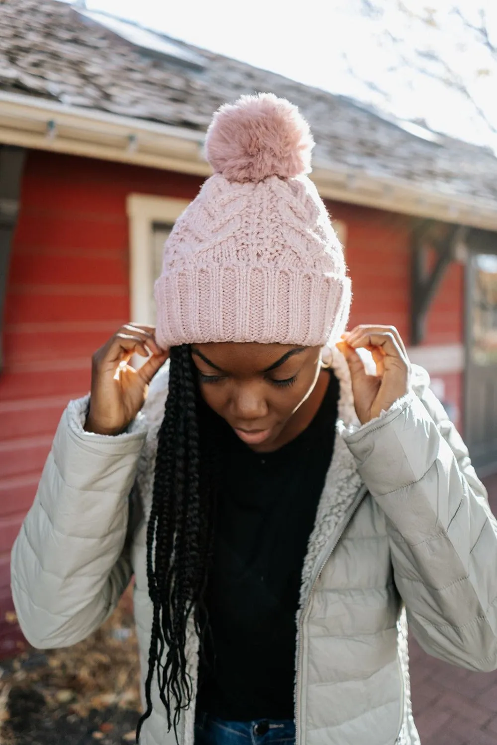 Sage Cable Knit Pom Beanie - Final Sale