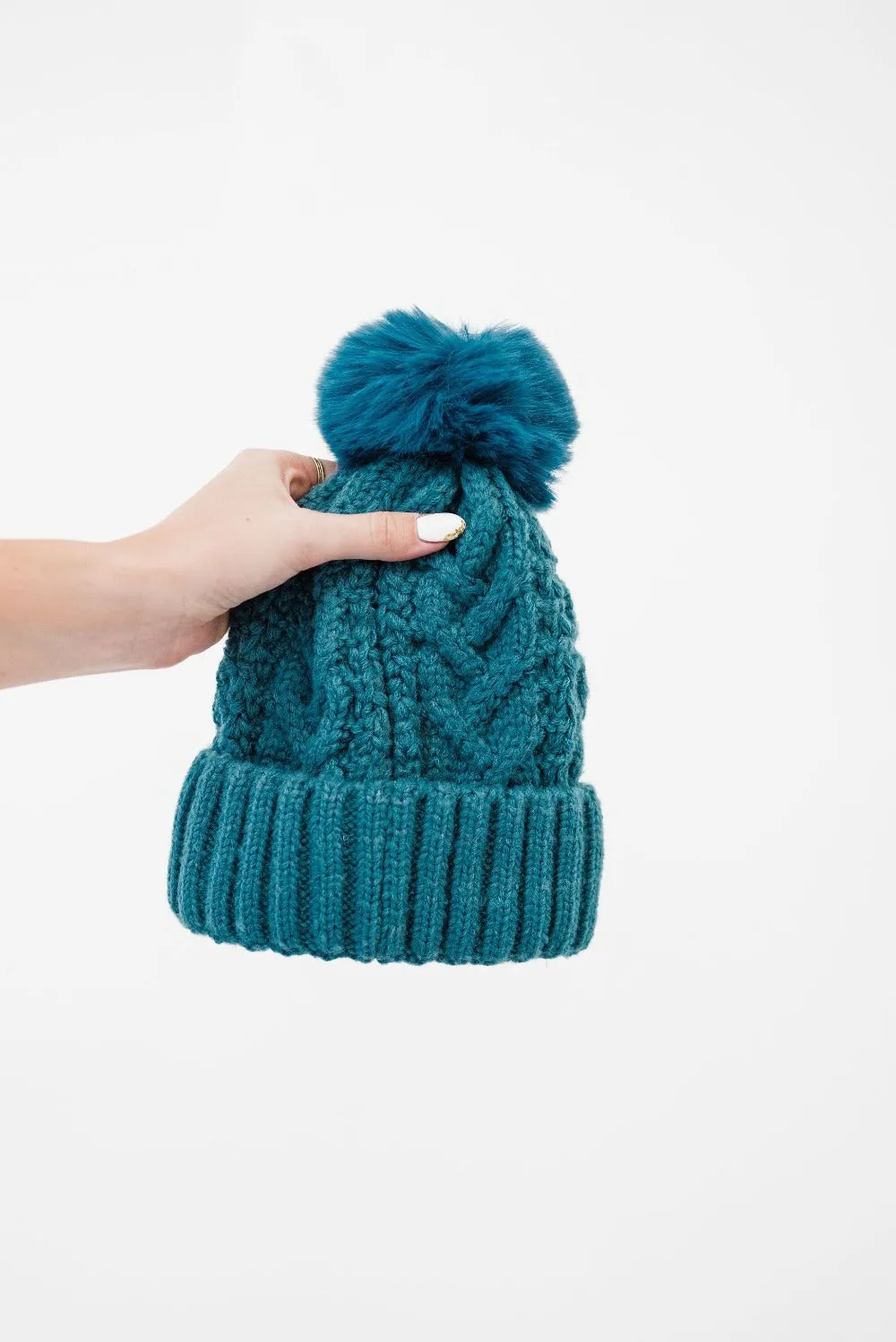 Sage Cable Knit Pom Beanie - Final Sale