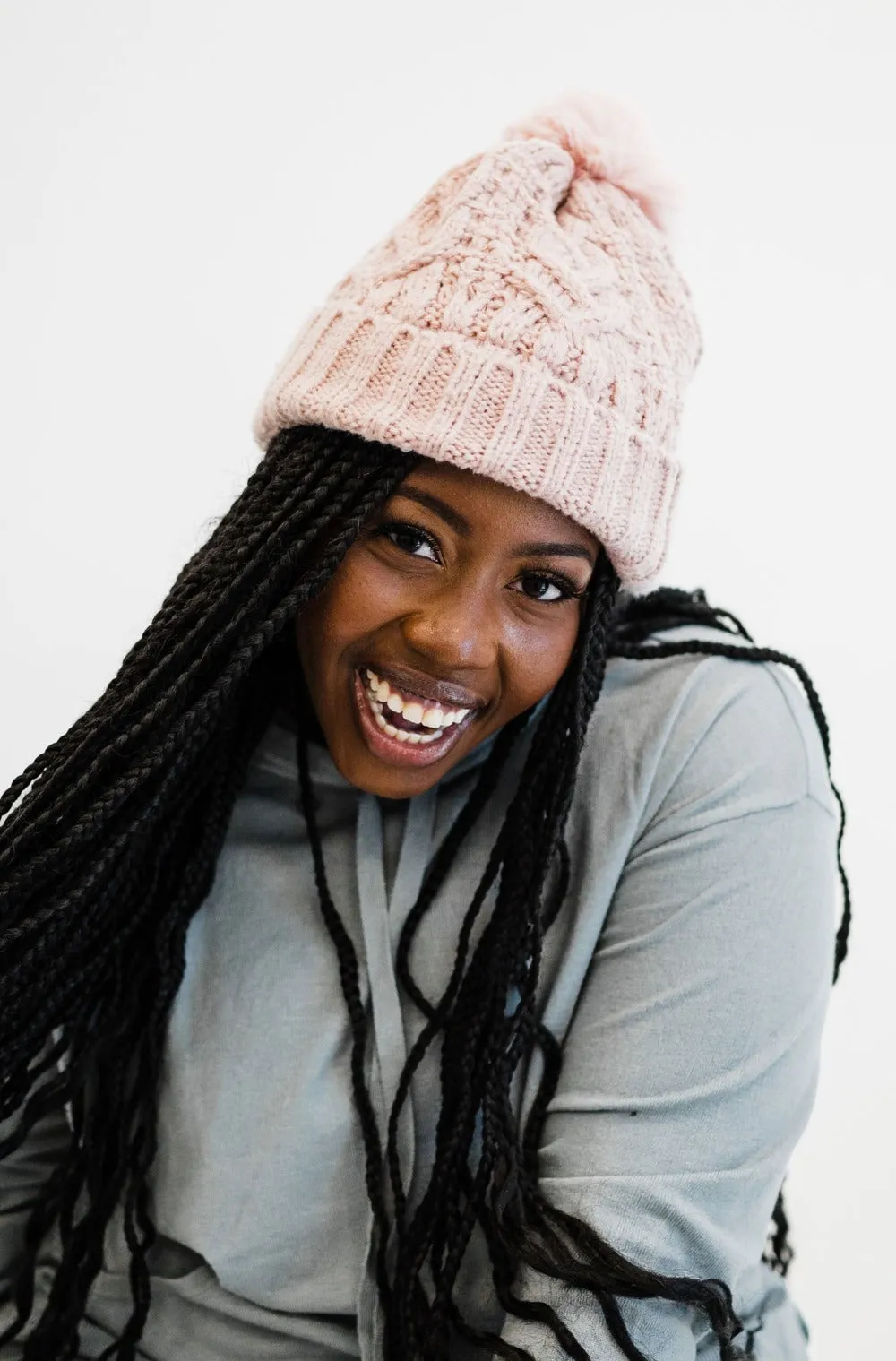 Sage Cable Knit Pom Beanie - Final Sale