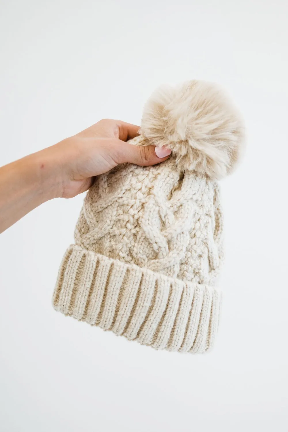 Sage Cable Knit Pom Beanie - Final Sale