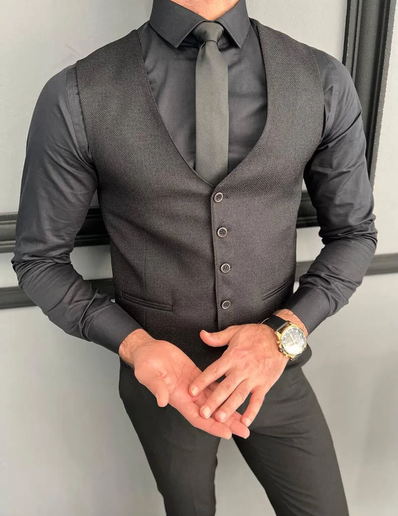 Slim Fit Black Vest