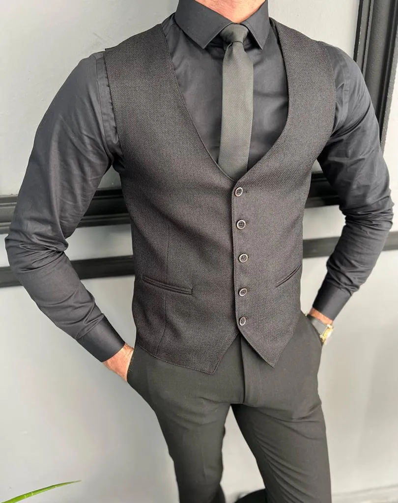 Slim Fit Black Vest