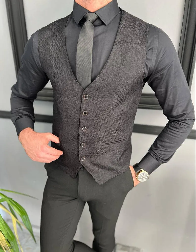 Slim Fit Black Vest