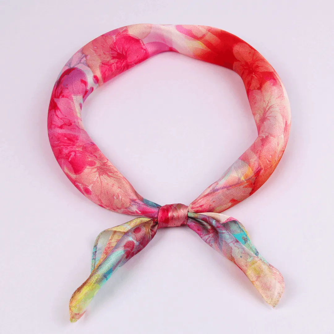 Small Square Silk Scarf|Versatile|Red Pastel