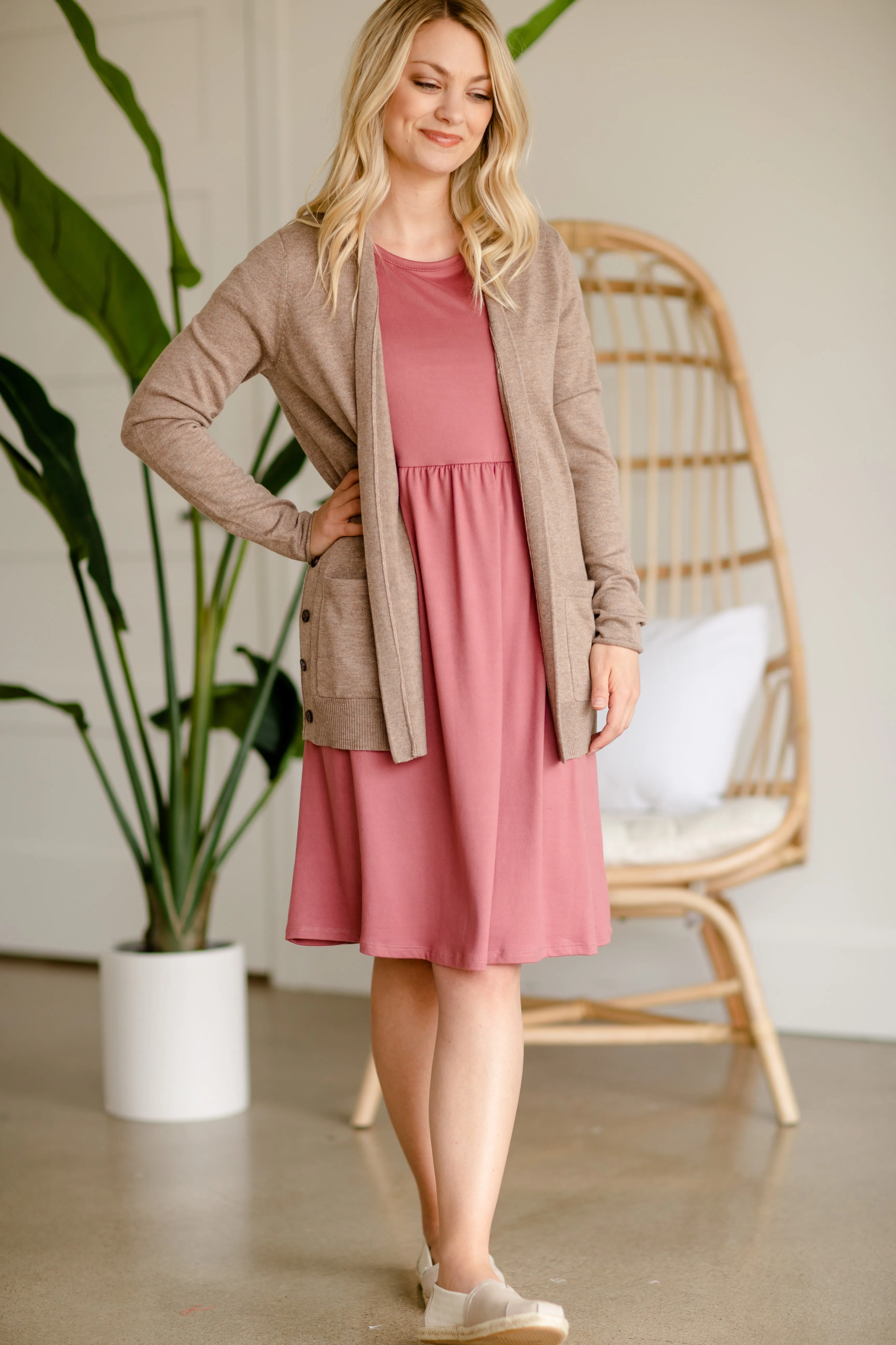 Solid Short Sleeve Midi Dress