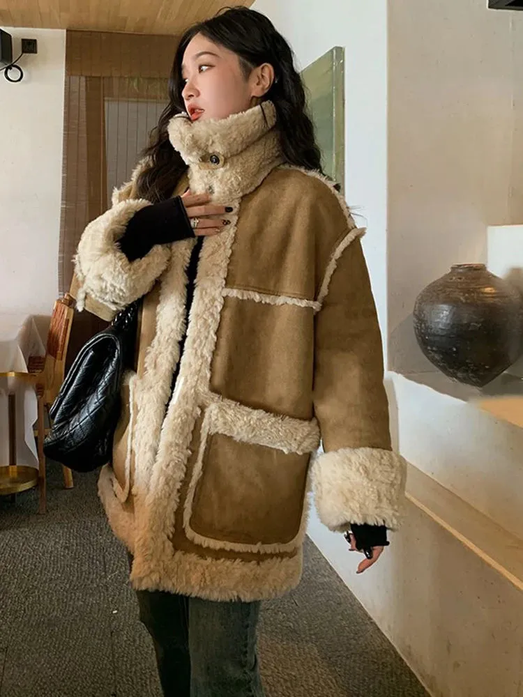 Toleet-Winter Outfits Christmas Black Friday Autumn/Winter New Suede Jacket  Lamb Fur Integrated Coat Women's Thickened Sheepskin Fashion Loose Parka Coat Women Outerwear