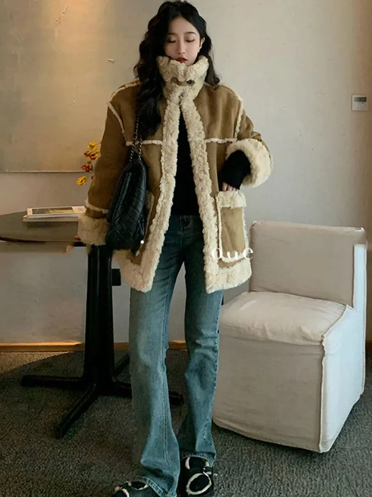 Toleet-Winter Outfits Christmas Black Friday Autumn/Winter New Suede Jacket  Lamb Fur Integrated Coat Women's Thickened Sheepskin Fashion Loose Parka Coat Women Outerwear