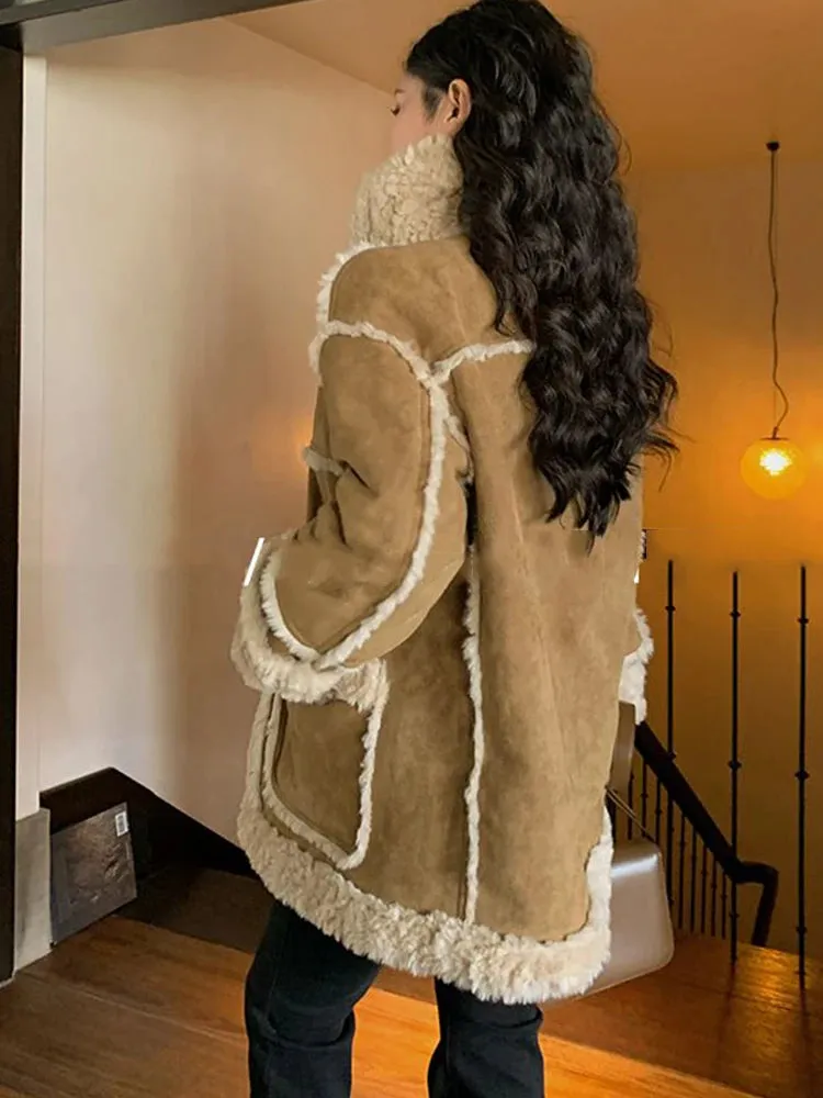Toleet-Winter Outfits Christmas Black Friday Autumn/Winter New Suede Jacket  Lamb Fur Integrated Coat Women's Thickened Sheepskin Fashion Loose Parka Coat Women Outerwear