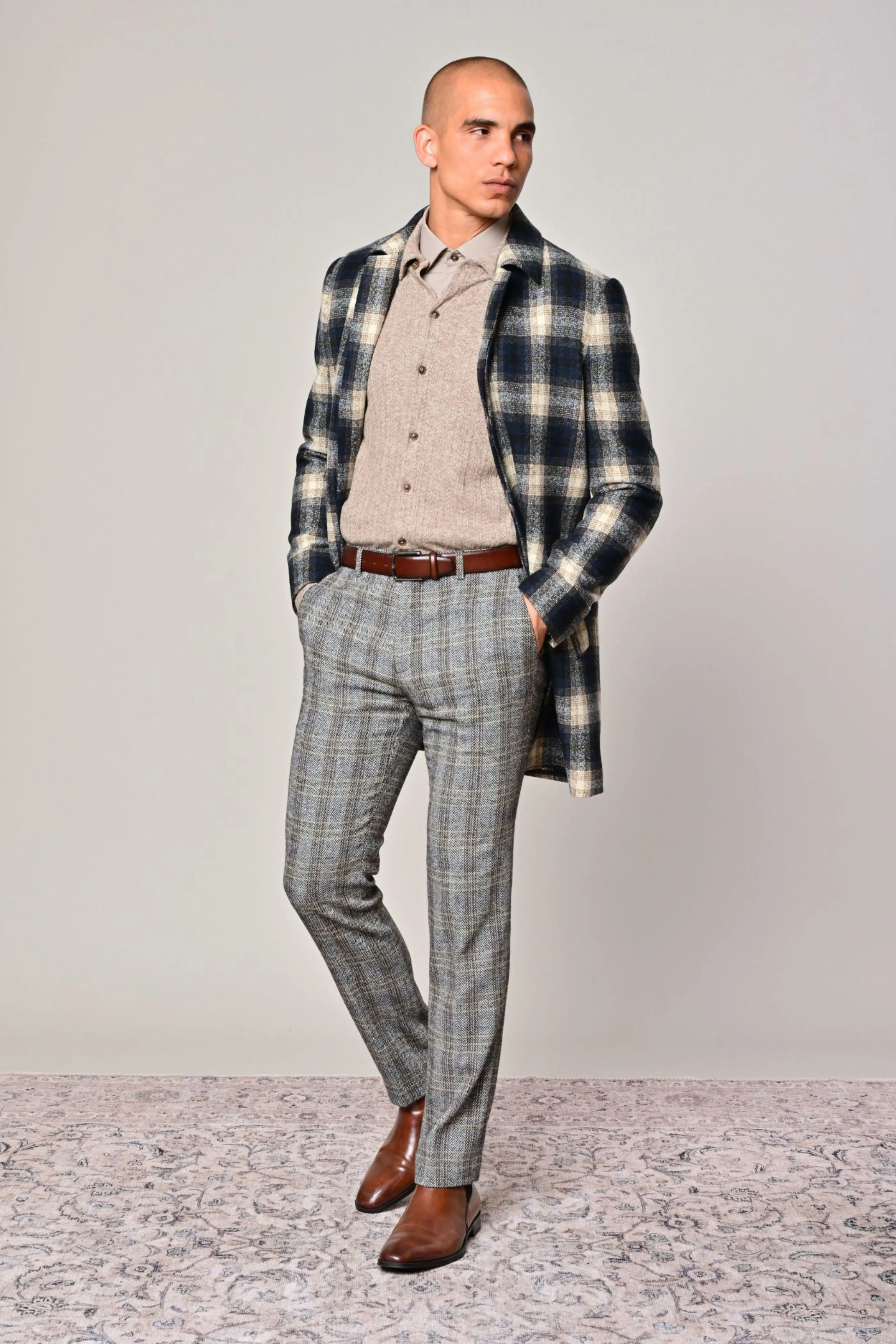 Topper Coat - slim - Navy Cream Buffalo Plaid