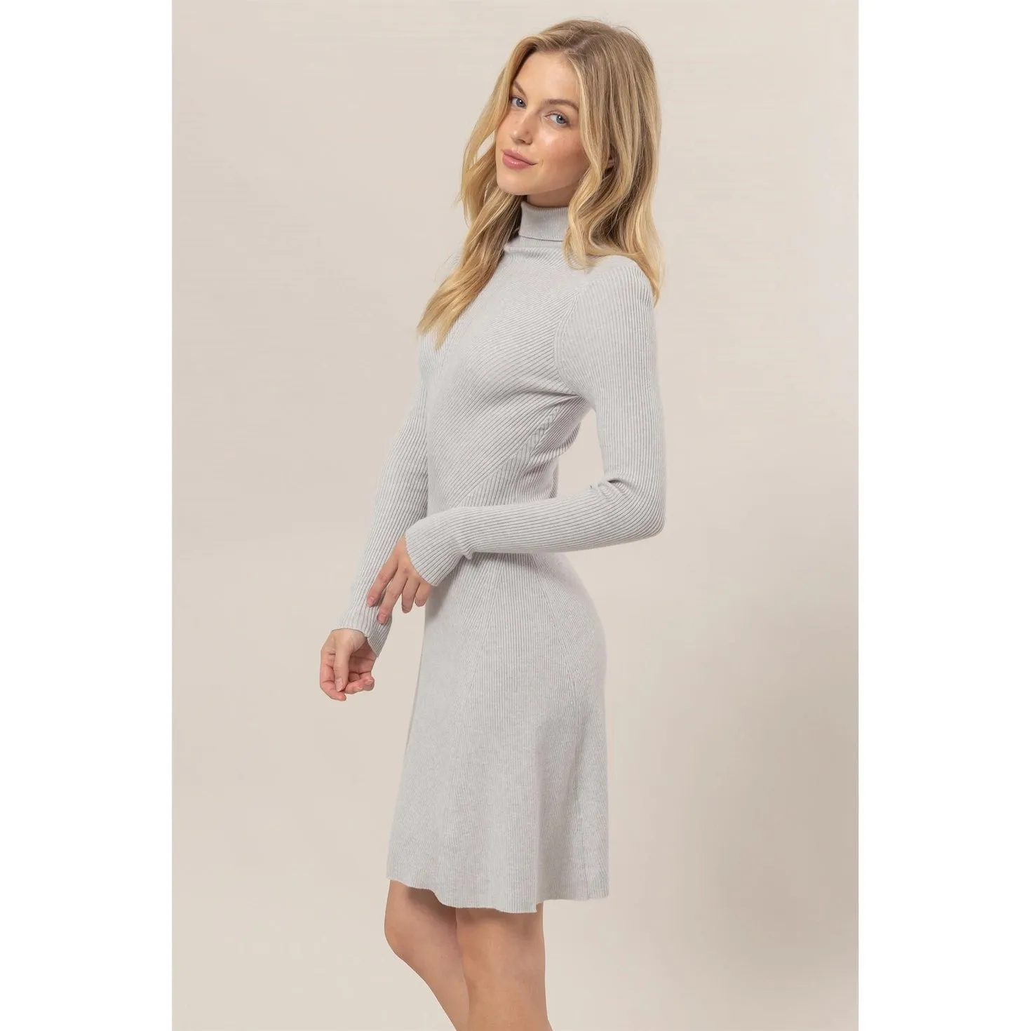 Turtleneck A-Line Gray Sweater Dress