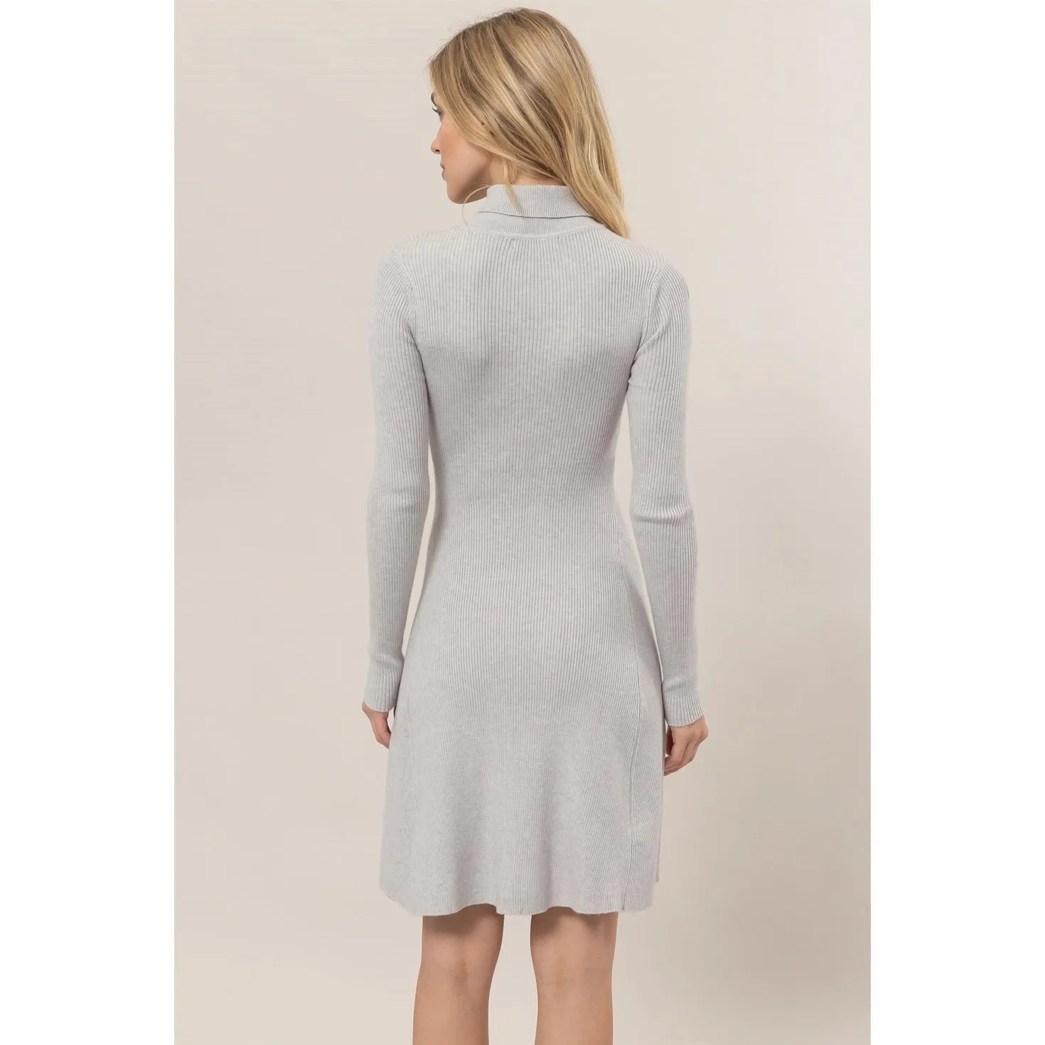 Turtleneck A-Line Gray Sweater Dress