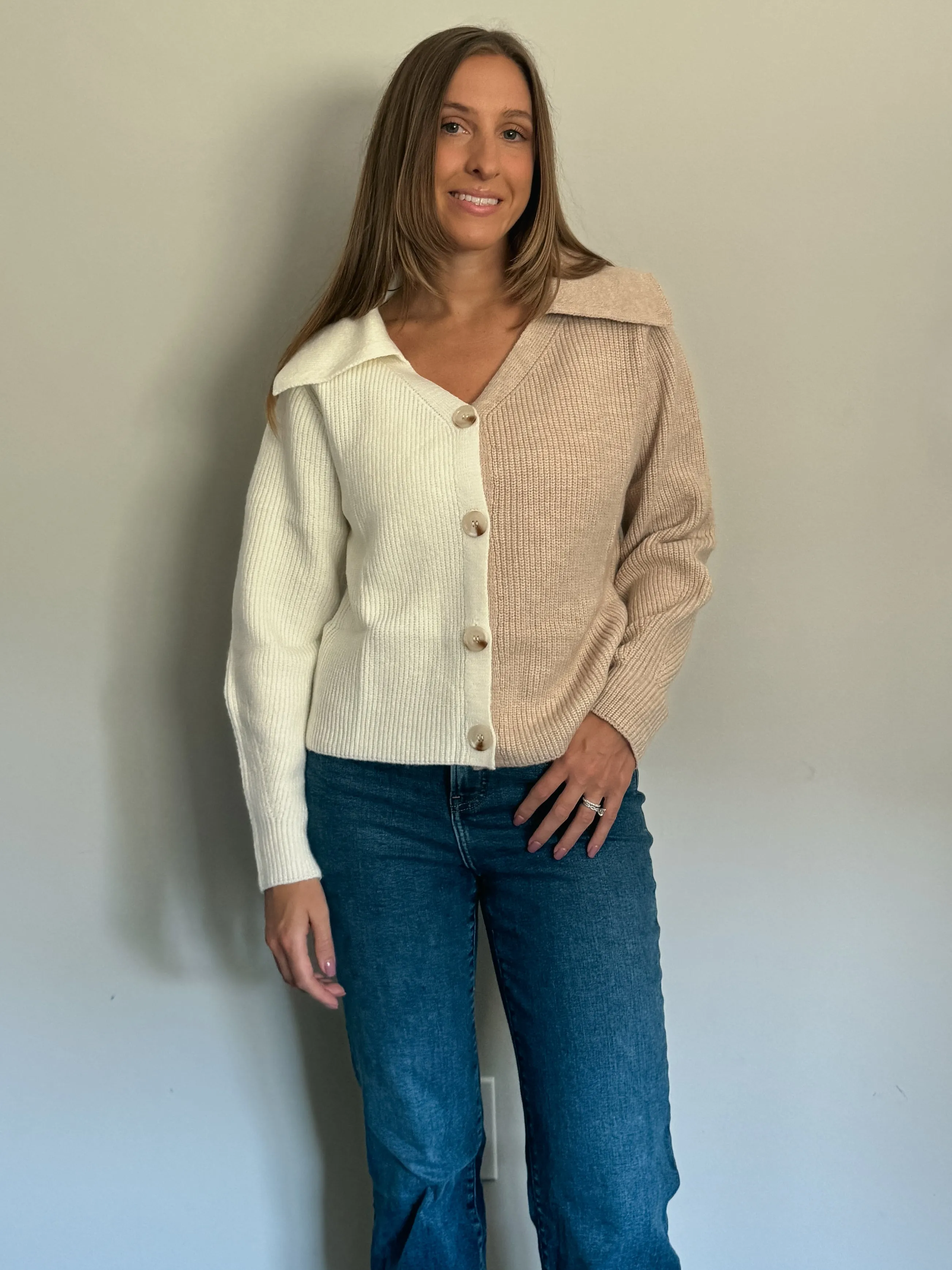 Two Tone V-Neck Cardigan
