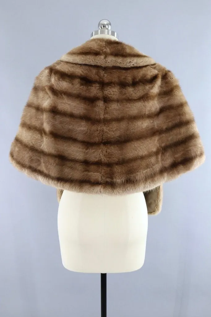 Vintage 1940s to 1950s Brown Striped Fur Stole Cape