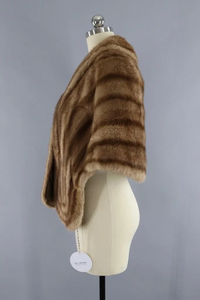 Vintage 1940s to 1950s Brown Striped Fur Stole Cape