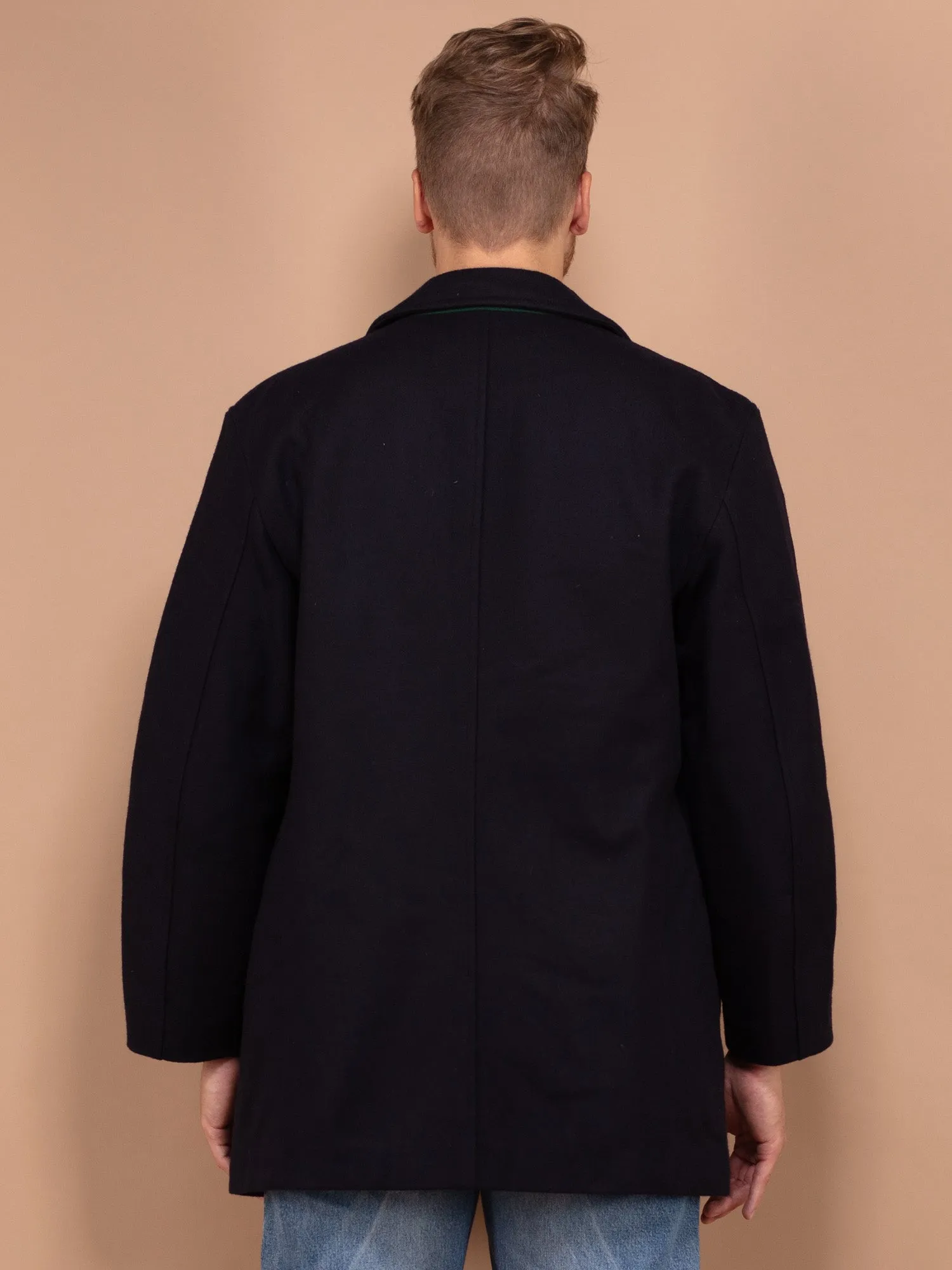 Vintage 80's Men Wool Blend Peacoat in Navy Blue