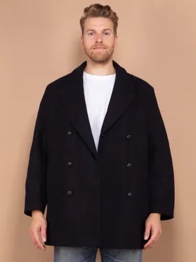 Vintage 80's Men Wool Blend Peacoat in Navy Blue