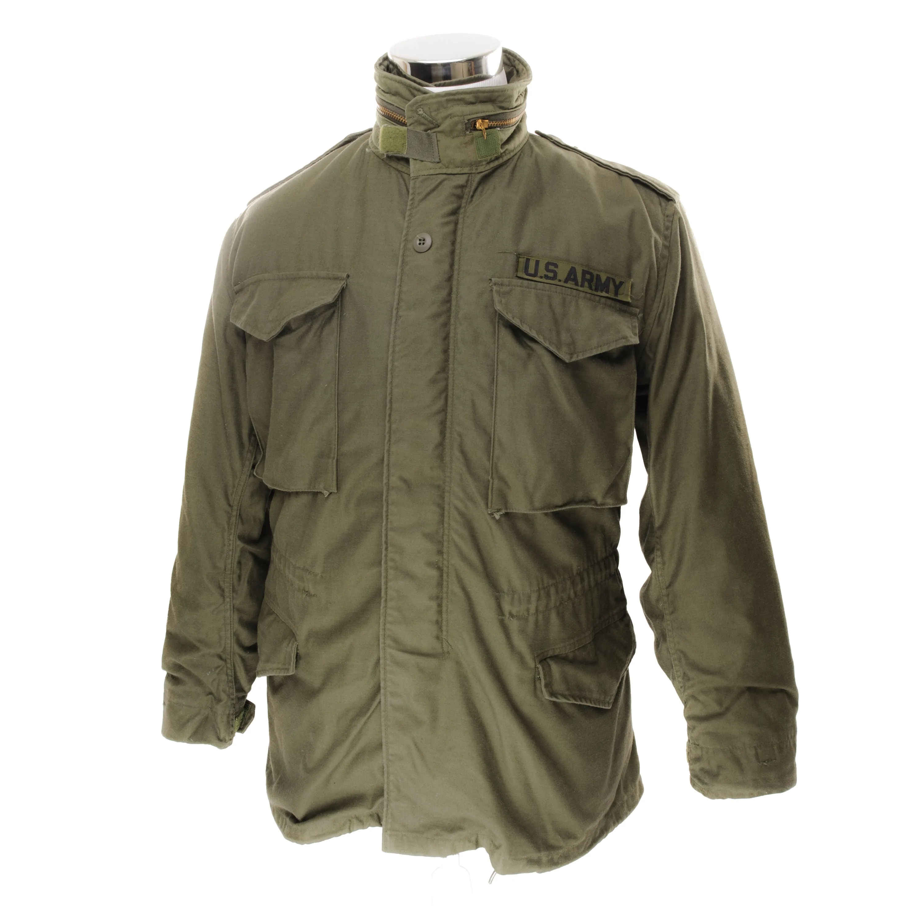 VINTAGE US ARMY M-1965 M65 1982 FIELD JACKET PATCHED SIZE SMALL REGULAR